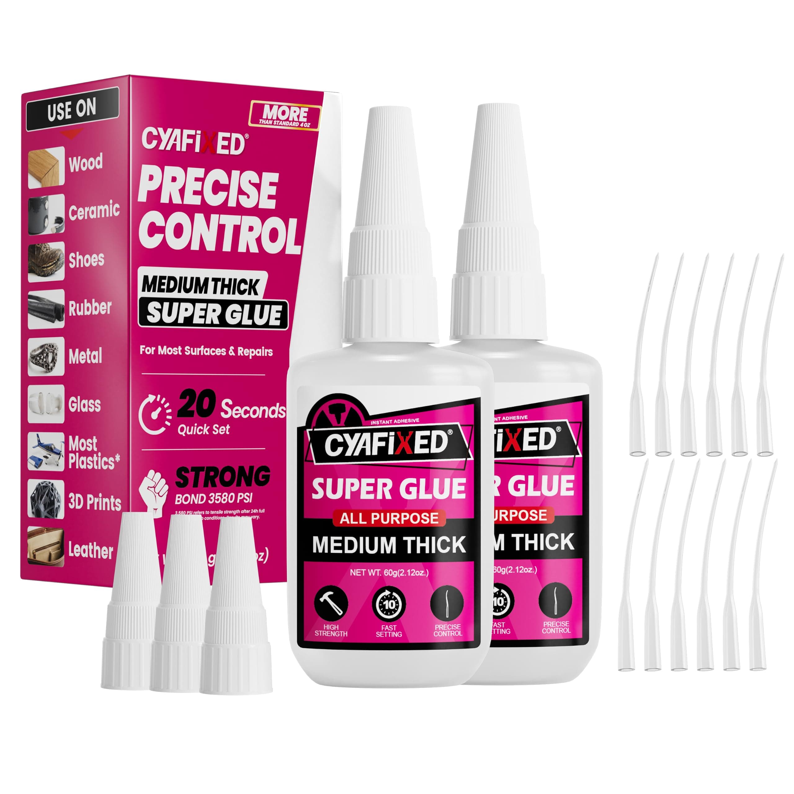 Super Glue Liquid for Plastic Ceramic Wood, 120 Gram Medium Thick All Purpose Clear Cyanoacrylate Adhesive, Heavy Duty CA Glue for 3D Print Model Shoe Aquarium Leather Glass Metal Rubber Craft