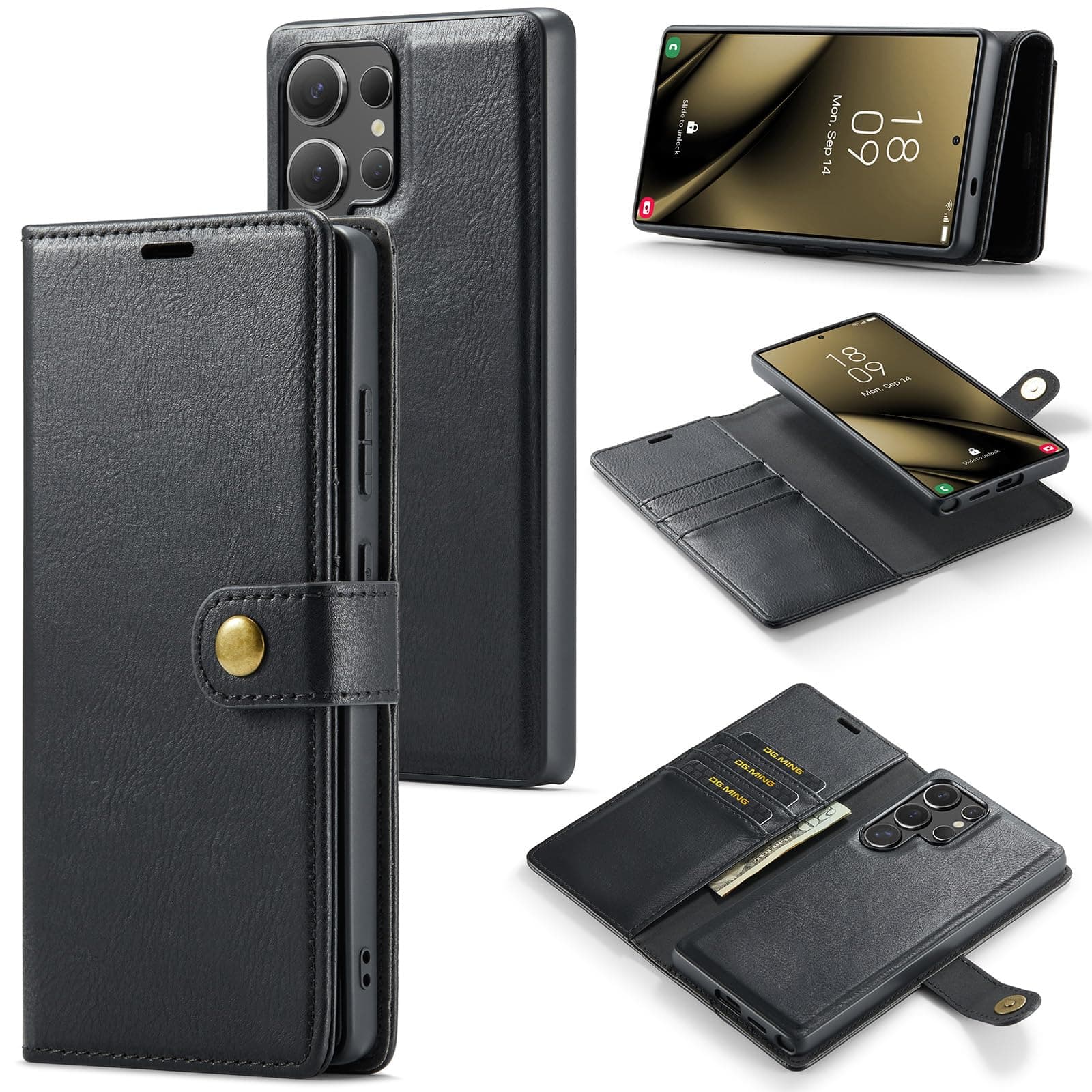 Asuwish Phone Case for Samsung Galaxy S25 Ultra 5G Wallet Magnetic Detachable Cell Cover with Tempered Glass Screen Protector Flip Card Holder Slot S 25 25Ultra 6.9 2025 Women Men Girls Black