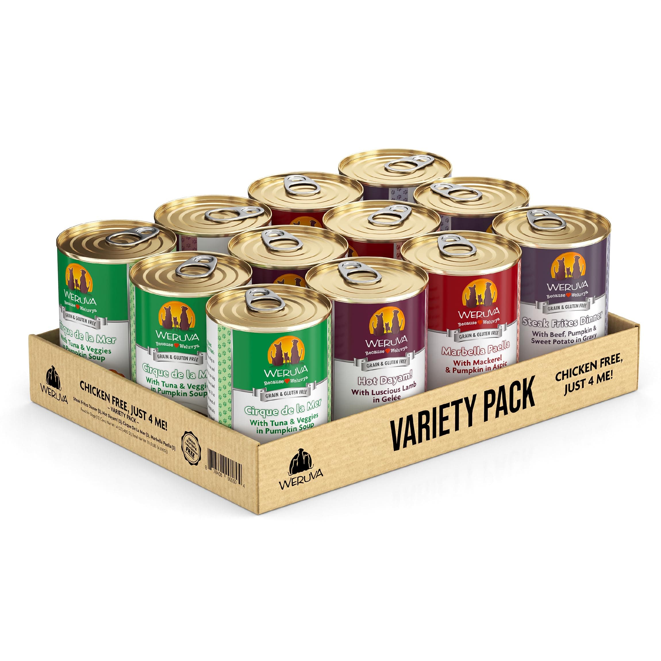 Weruva Classic Dog Food, Variety Pack, Chicken Free, Just 4 Me, Wet Dog Food, 14Oz Cans (Pack of 12)