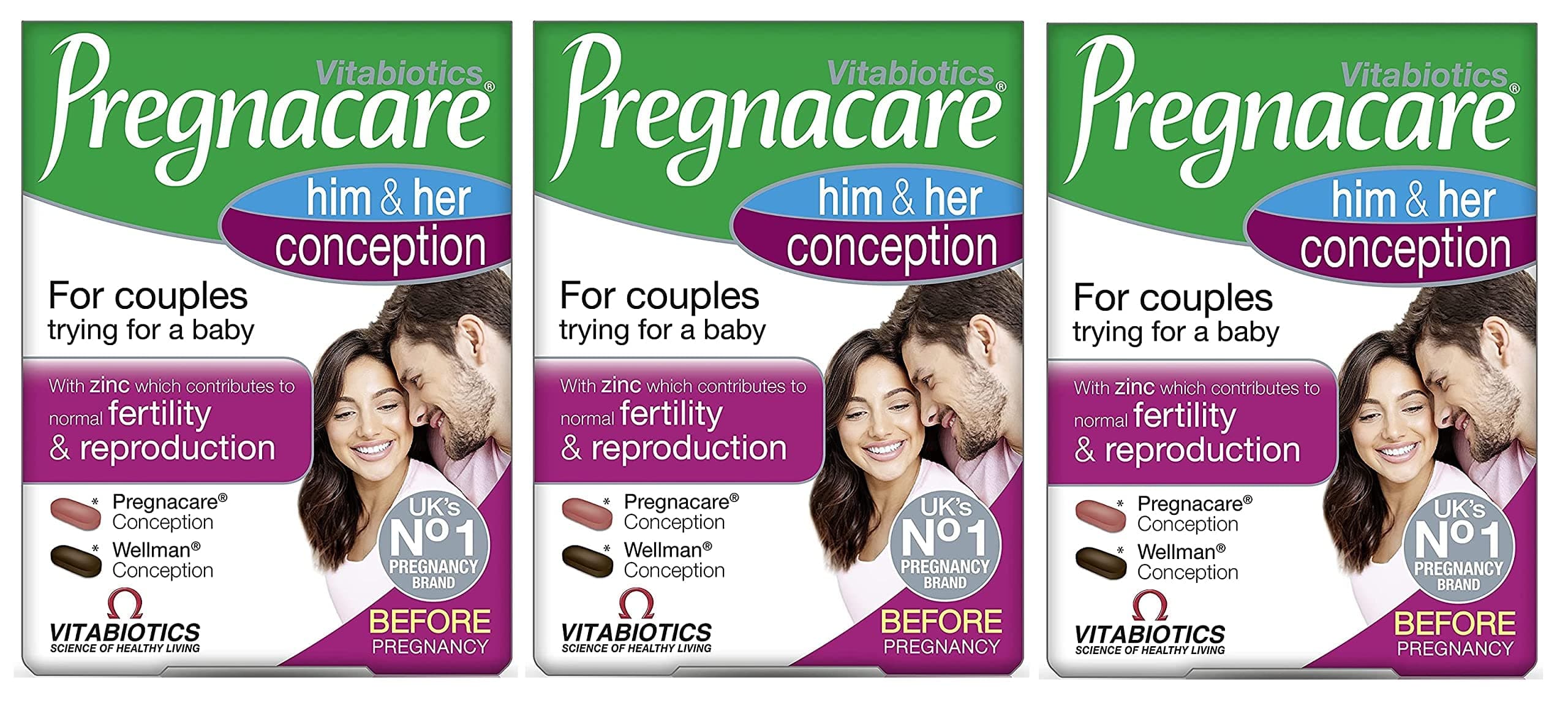 THREE PACKS of Vitabiotics Pregnacare His & Hers by Vitabiotics