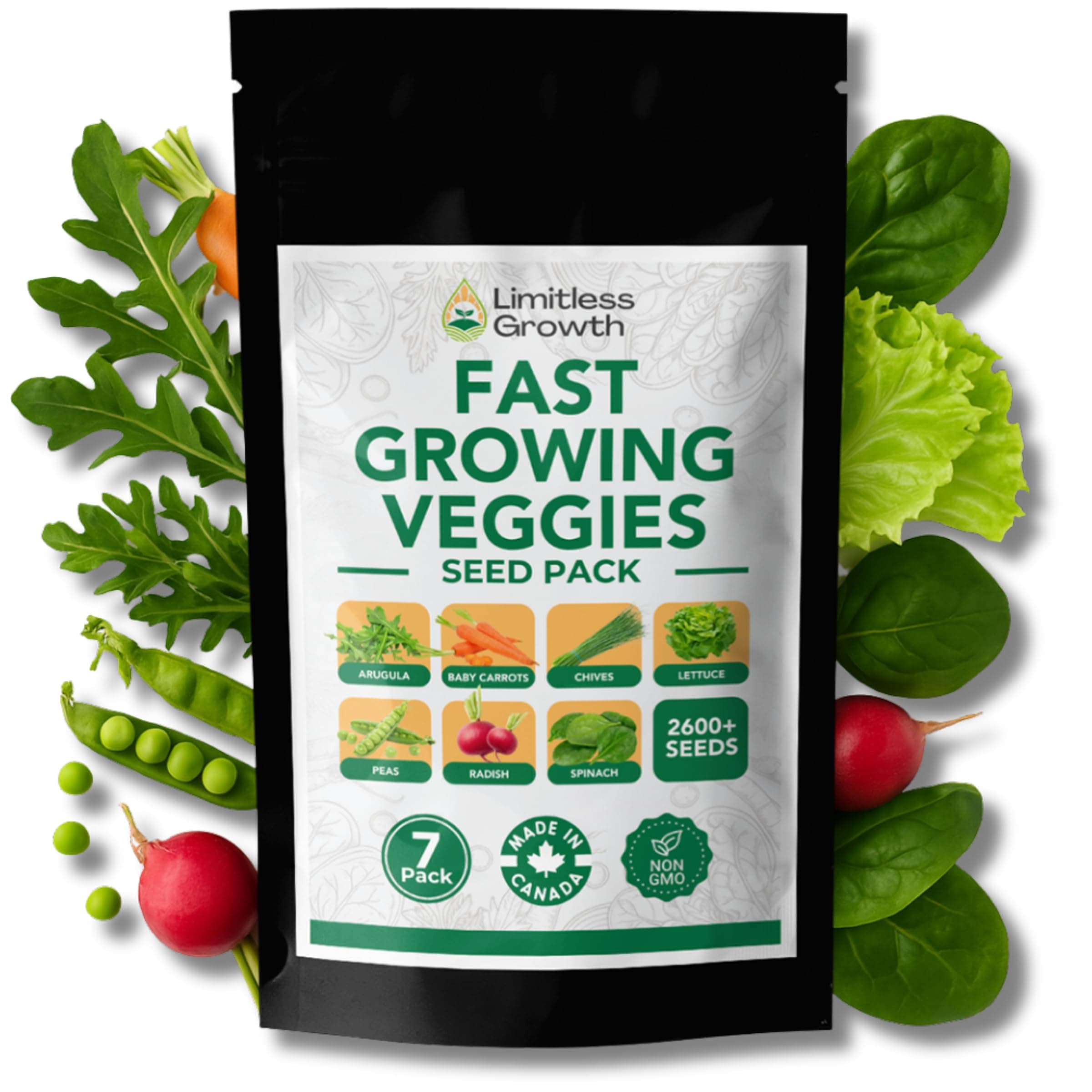 Fast Growing Veggies Seed Pack | 7 Varieties of Easy to Grow Vegetable Seeds for Planting | Seeds for Canadian Gardens | Graines Pour Les Jardins Canadiens | Légumes à Croissance Rapide