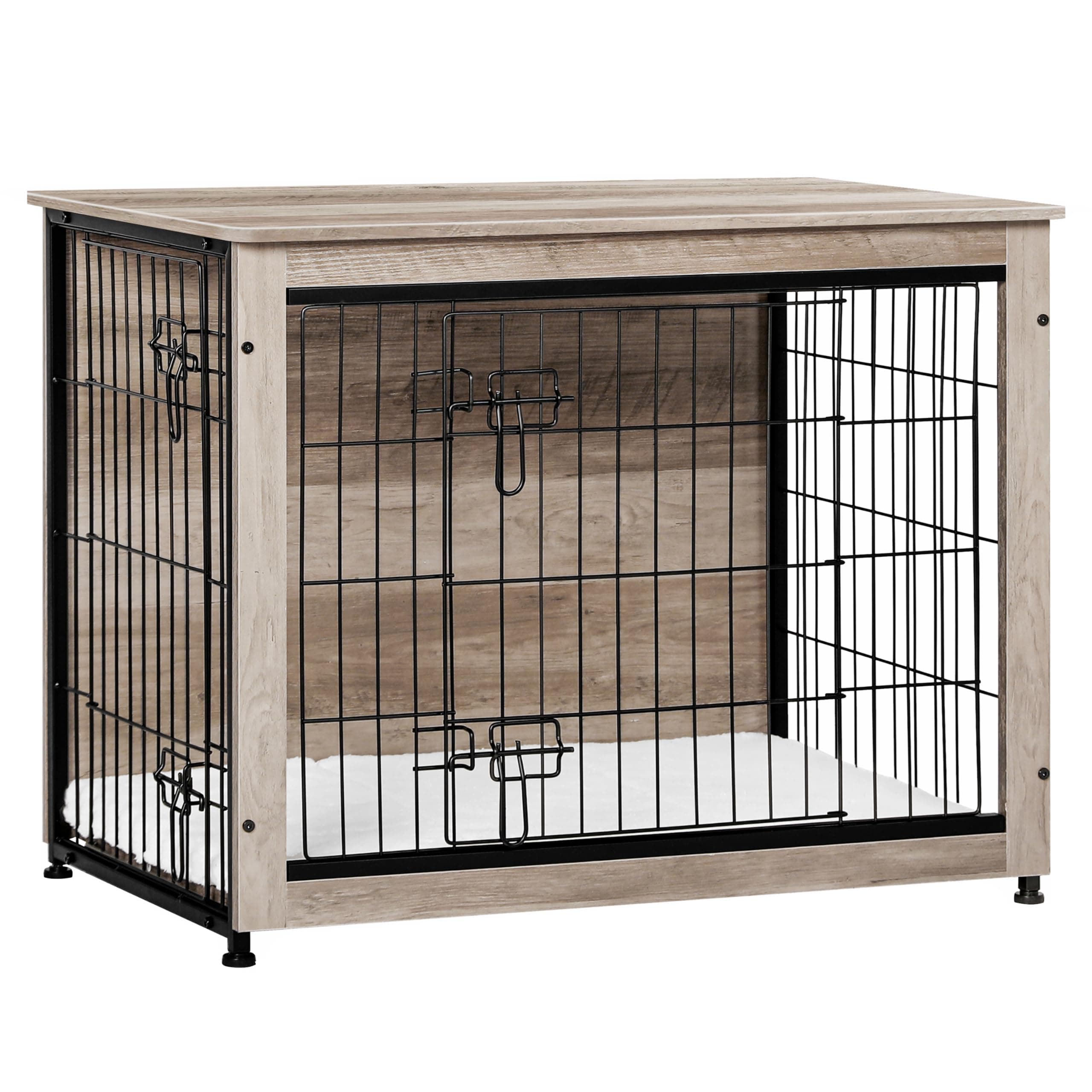 DWANTON 32.5" Dog Crate Furniture with Cushion, Wooden Kennel Table Indoor
