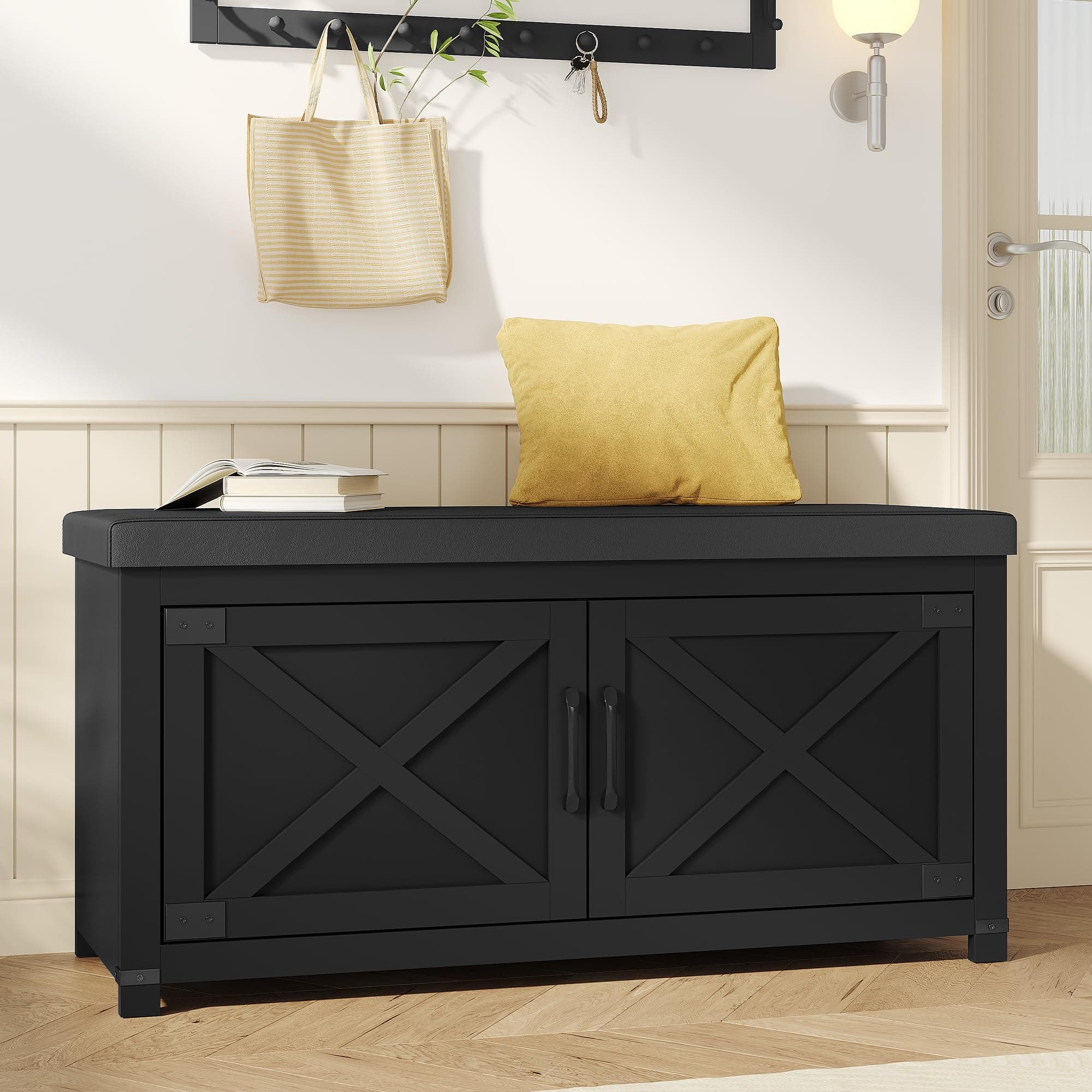 Hzuaneri 39.4" Shoe Storage Bench, with Soft Padded Seat Cushion & Doors