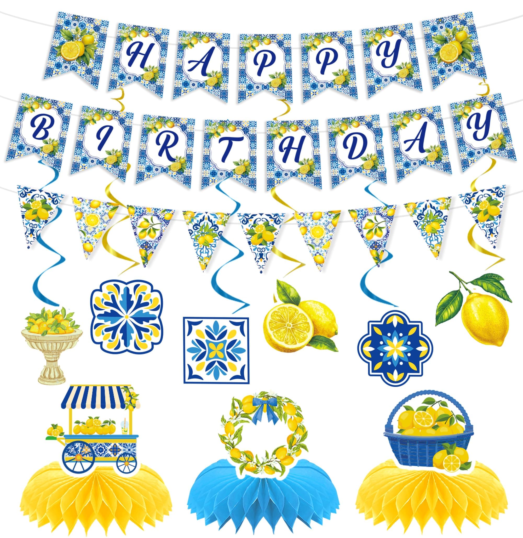 FodeMoraka Amalfi Coast Party Decorations - Lemon Blue Tiles Themed Decor