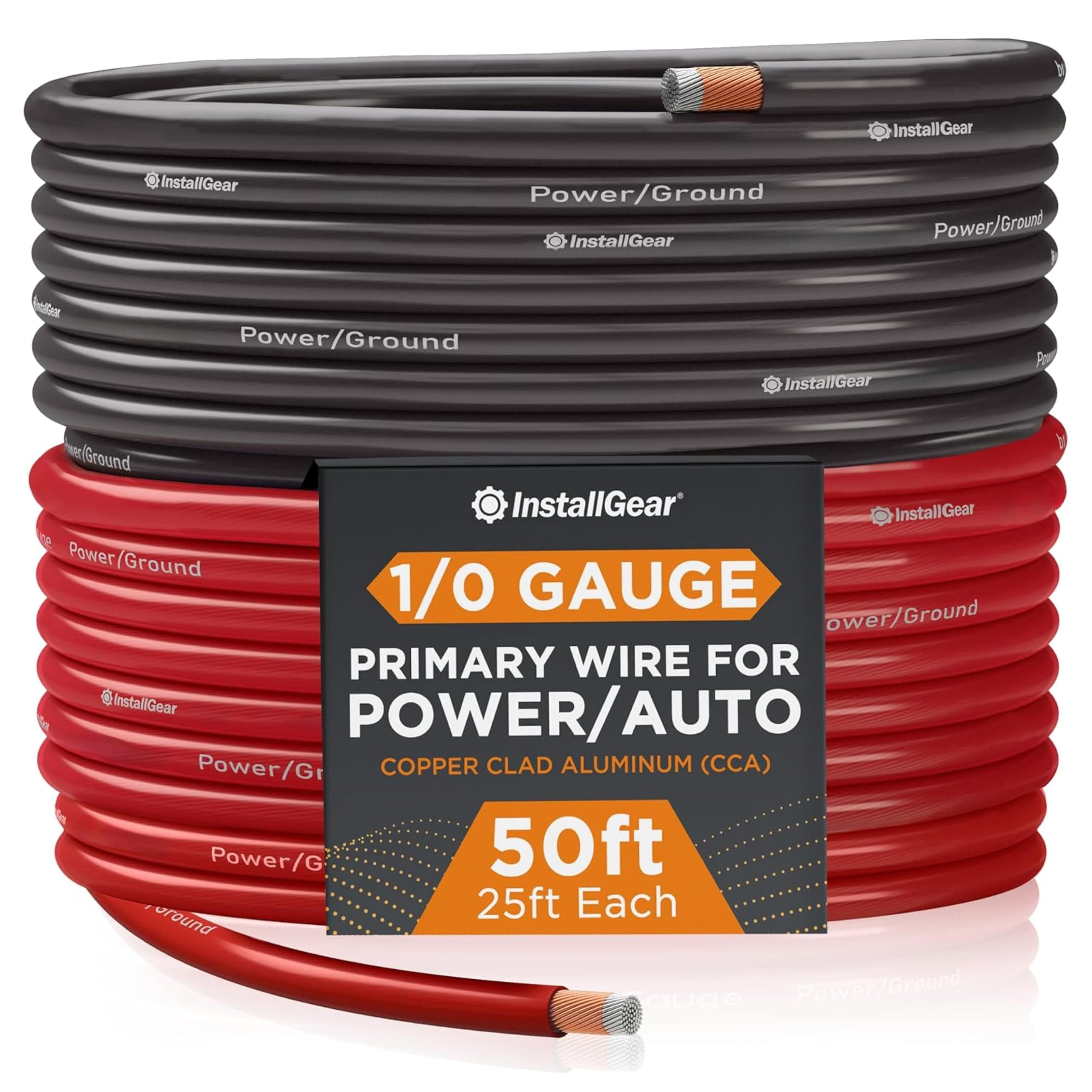 InstallGear 1/0 Gauge AWG CCA Power Ground Wire Cable (50ft Black & Red) Welding Wire, Battery Cable, Automotive RV Wiring, Car Audio Speaker Stereo