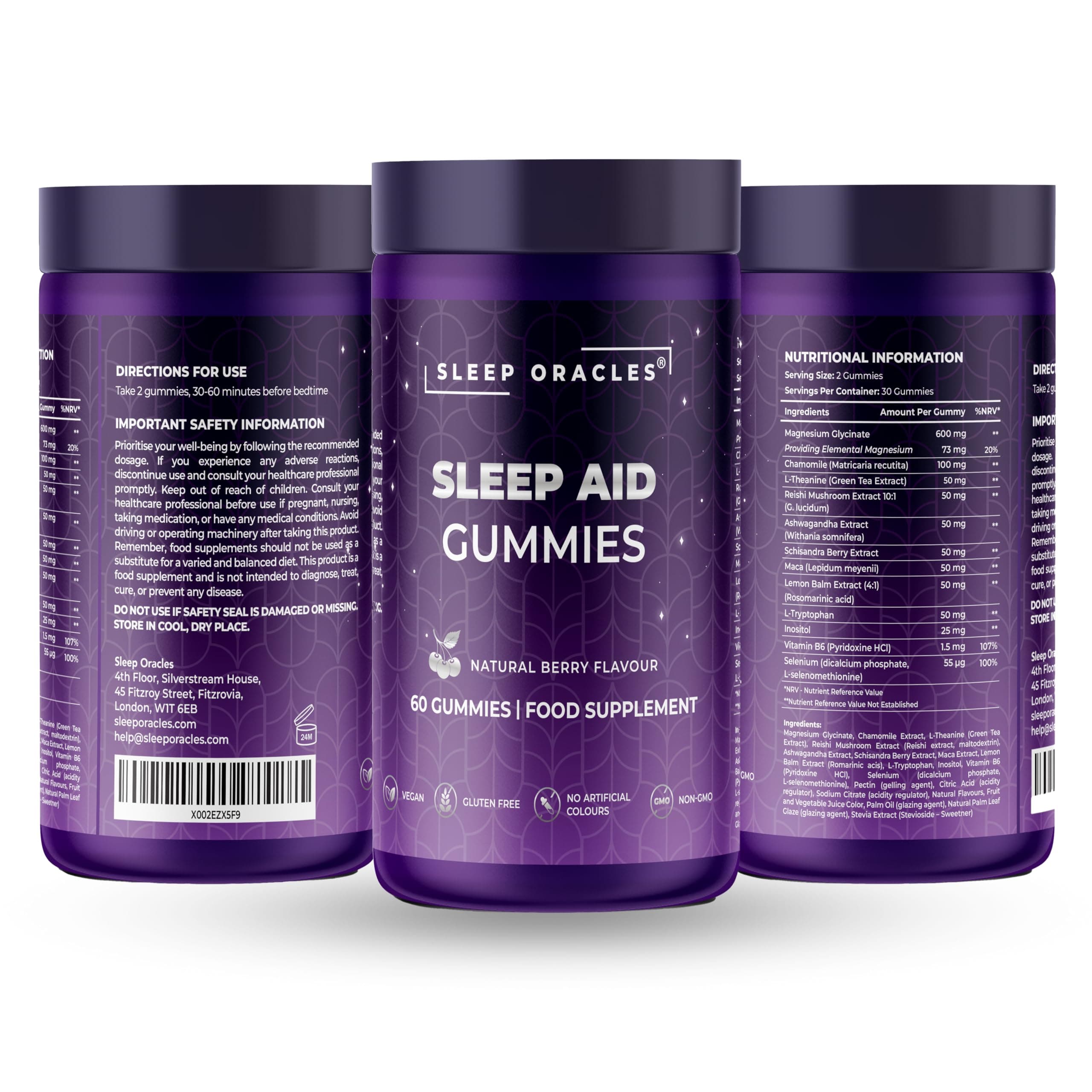 Sleep Oracles Magnesium Glycinate Sleep Aid Gummies | with Ashwagandha, Lemon Balm & L-Theanine for Relaxation & Sleep Suport | Vegan, Sugar Free, Gluten Free, Natural Berry Flavor | 60 Gummies