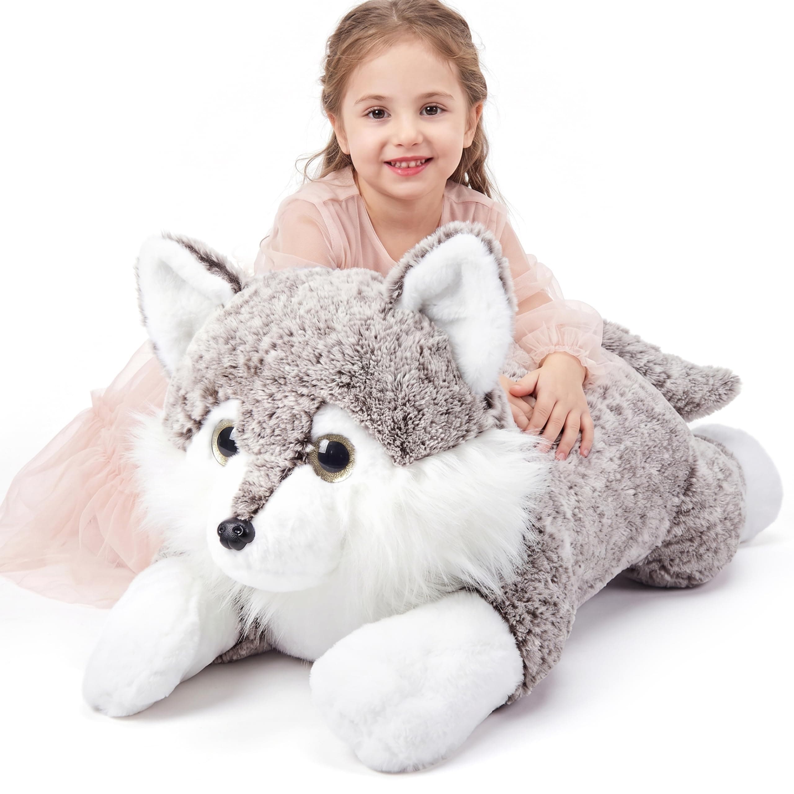 IKASA 30" Giant Wolf Stuffed Animal, Super Soft, Zipper-Free Plush