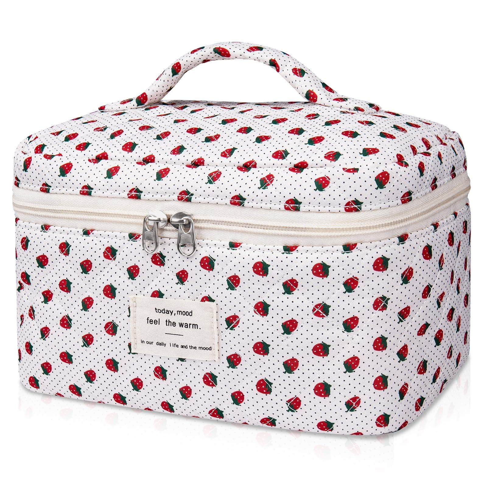 Gosect Large Makeup Bag, Cute Cosmetic Bag for Women Girls, Floral Coquette Aesthetic Toiletry Bag, Travel Make Up Organizer Bag (Strawberry)