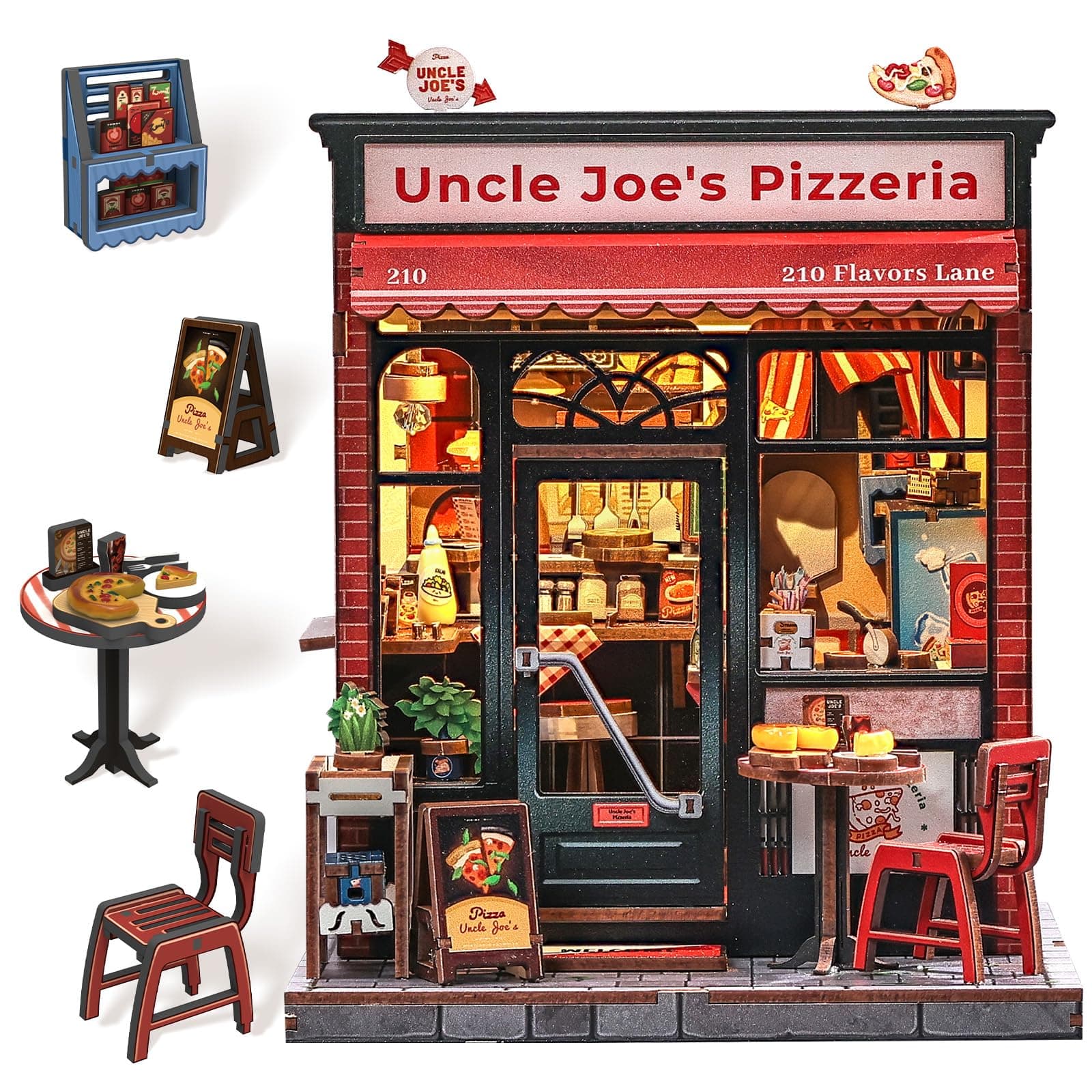 CUTEBEE Book Nook Kit, DIY Miniature Dollhouse Kit, Pizza Shop Booknook