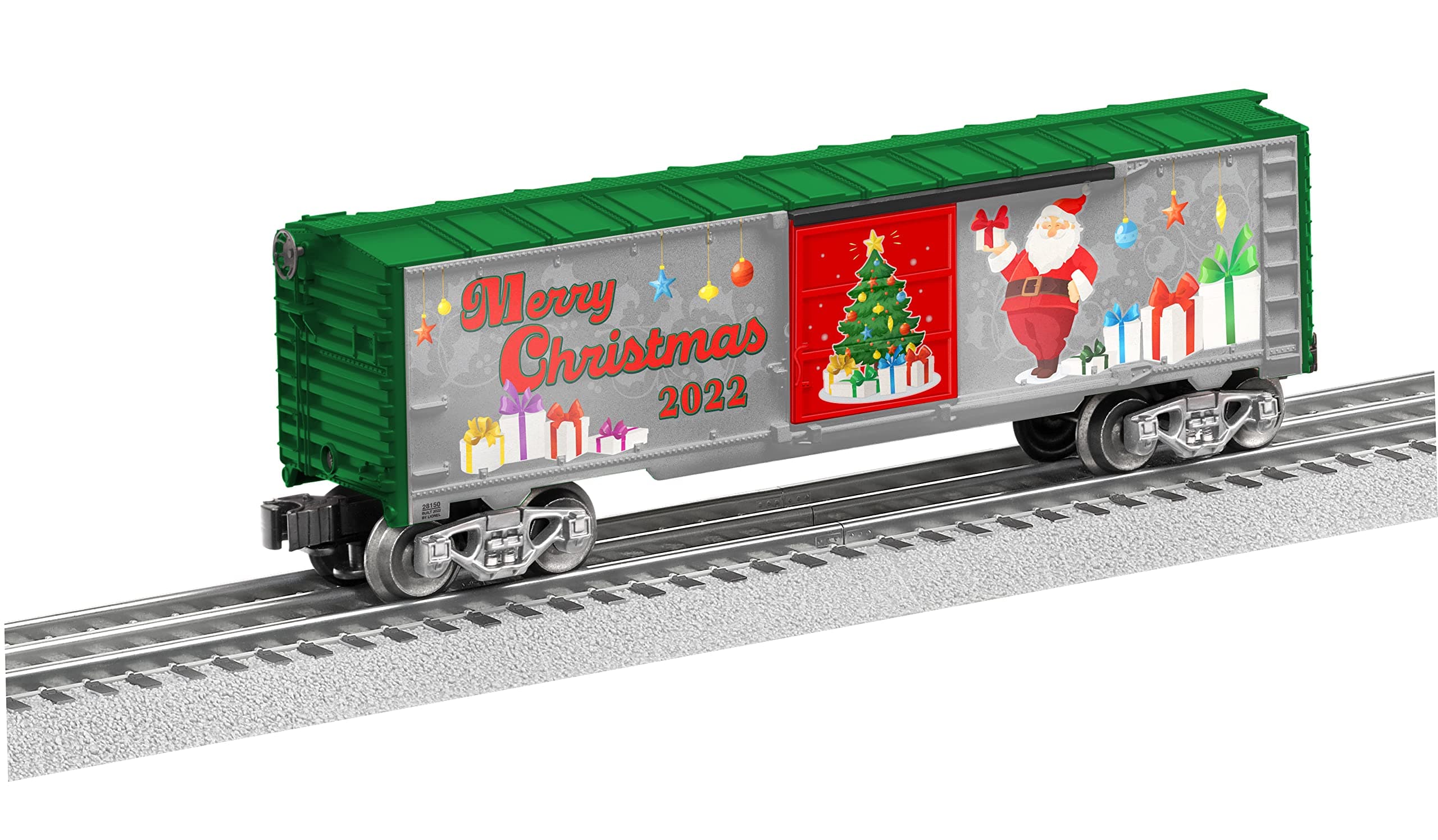 Lionel 2022 Christmas Boxcar, HO Scale Hobby Train Boxcar, Red, Green, Blue, 13.5" x 9" x 10.12", 14+