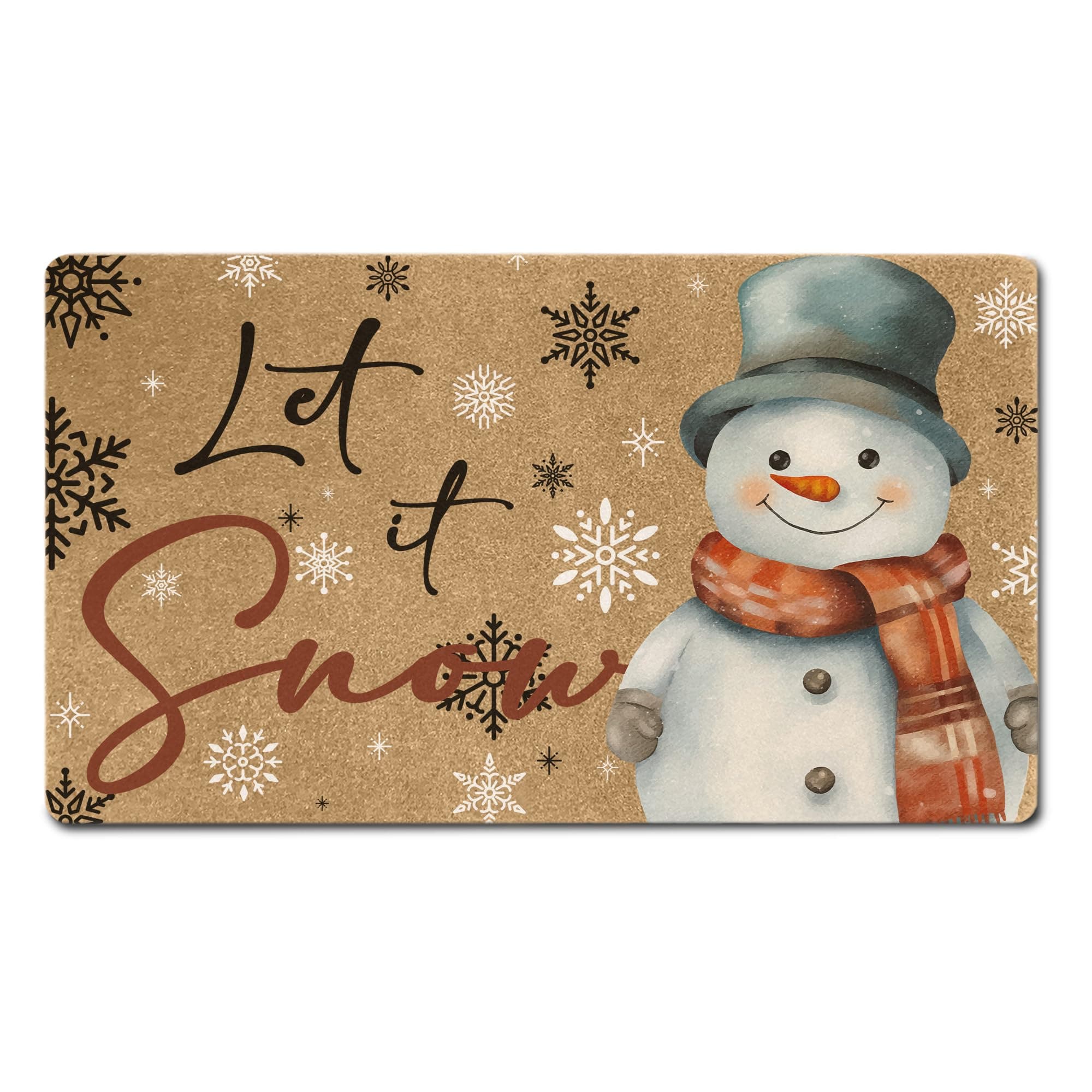 CUANFDDSF Let It Snow Christmas Faux Coir Door Mats Outdoor, Christmas Holiday Door Mat for Home Outside Entryway, Xmas Snowman Snowflake Welcome Doormat for Indoor Outdoor Porch Entrance, 17x30 Inch