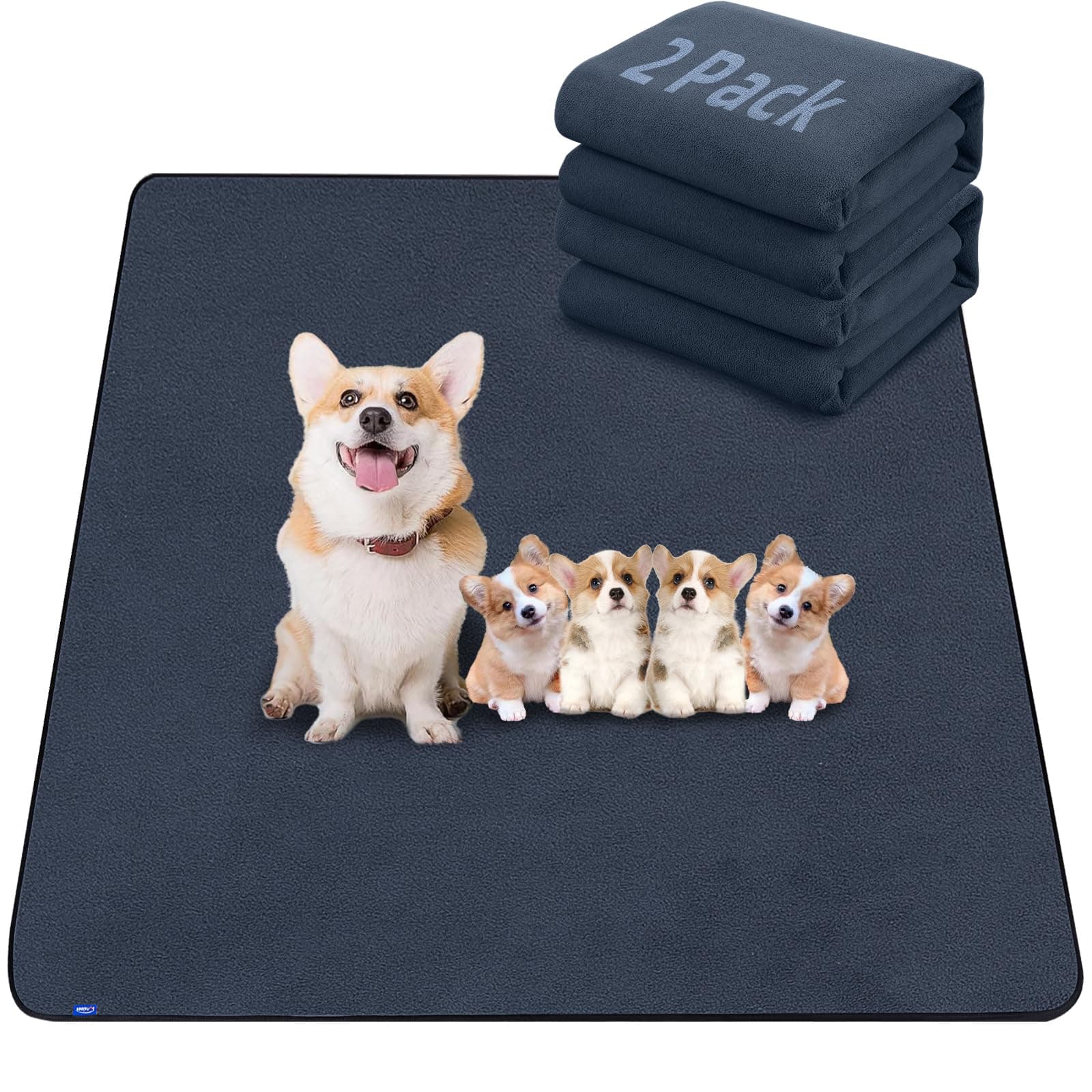 Sunsleek Washable Pee Pads for Dogs 36"x41" – 2 Pack Super Absorbent, Non-Slip, Reusable Puppy Pads for Playpen, Crate, Floor, Waterproof Pet Training Mats for Quick-Dry Whelping Pads & Incontinence