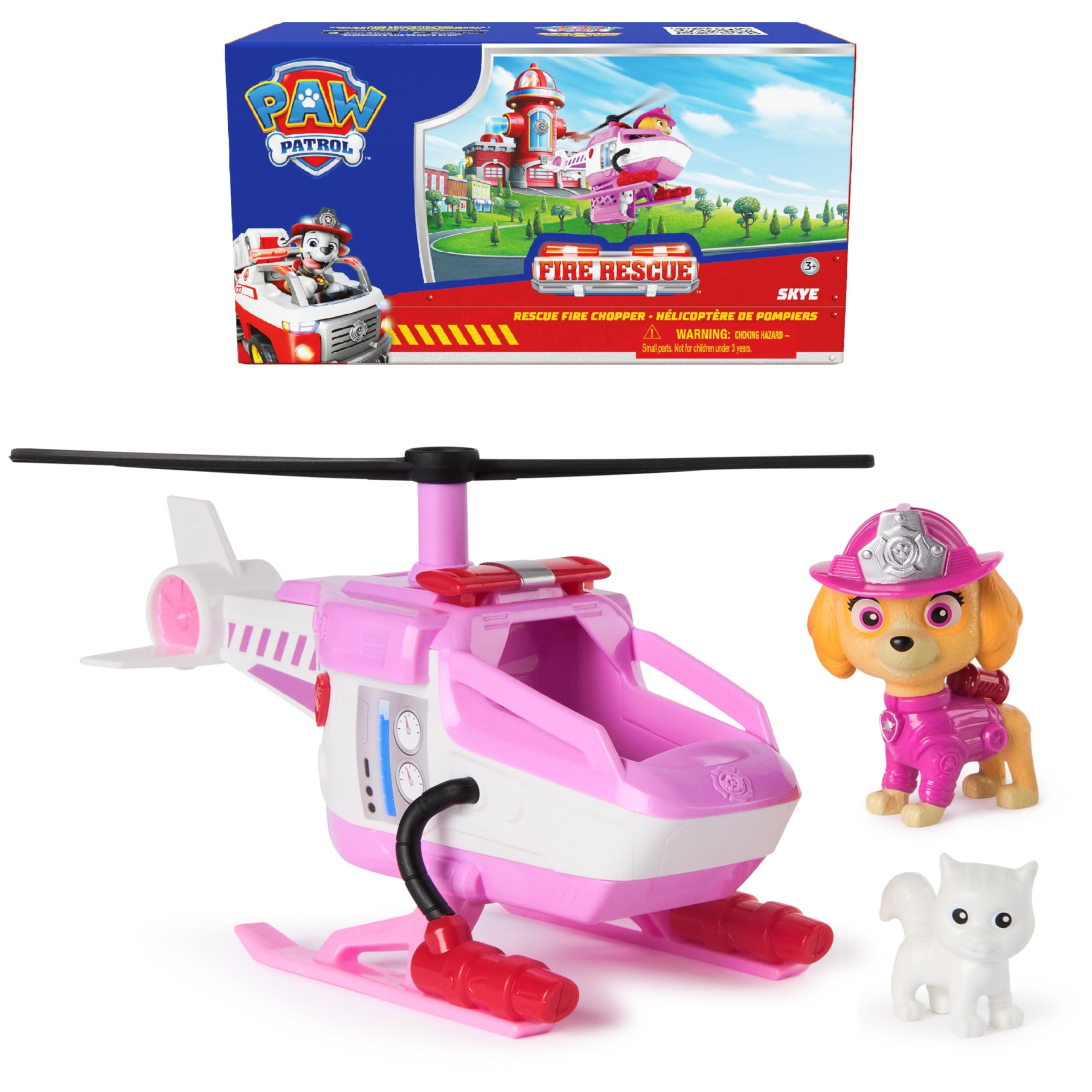 PAW Patrol Fire Rescue: Skye Rescue Fire Chopper with Action Figure, Kitty Friend & Toy Helicopter, Kids Toys for Boys & Girls Ages 3 and Up
