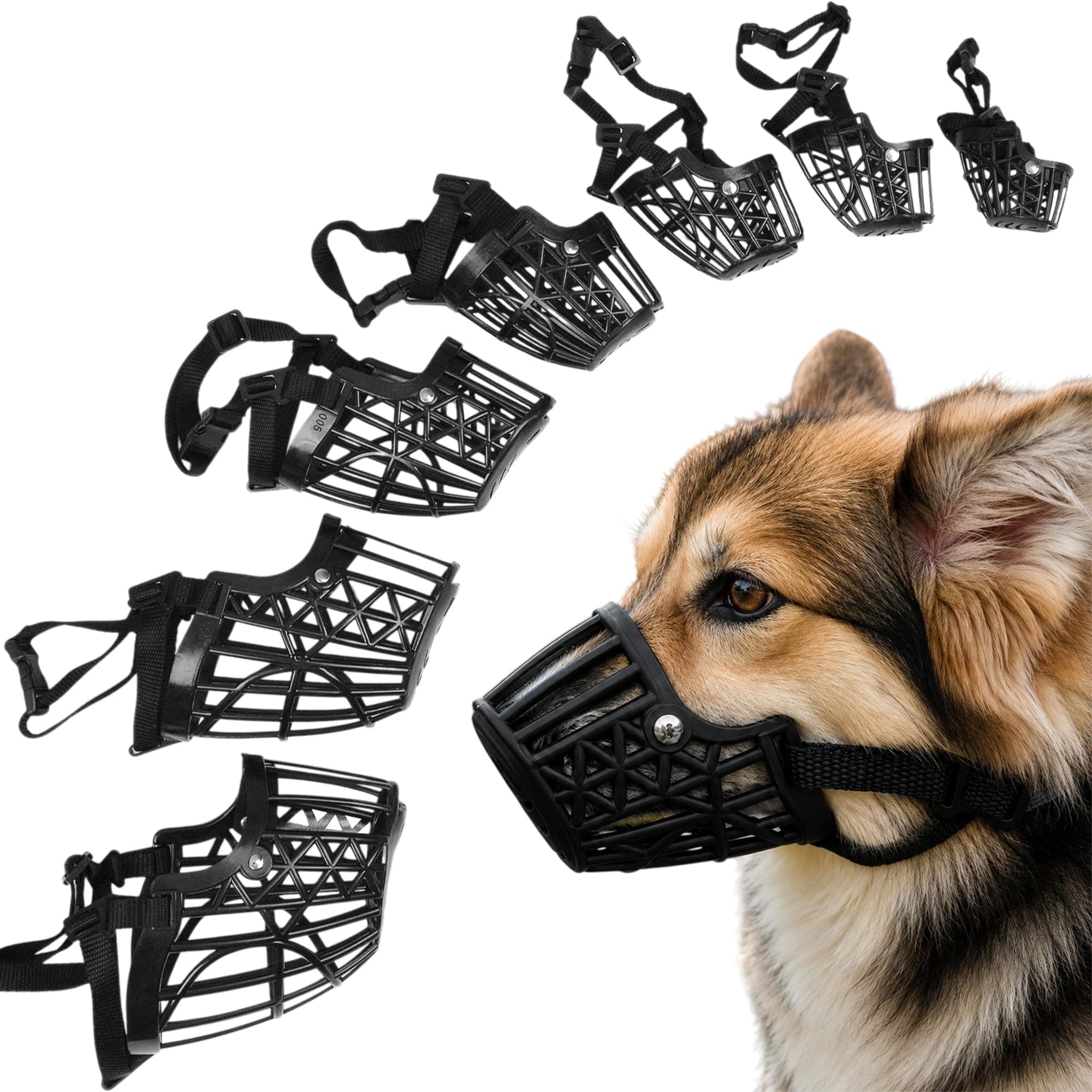 7PCS Dog Muzzle Set, Adjustable Breathable Basket Muzzles Kit, Anti Biting Barking Chewing Licking Scavenging, Comfortable Pet Mouth Care Cover Mesh Cage for Small, Medium, Large & Extra Dogs