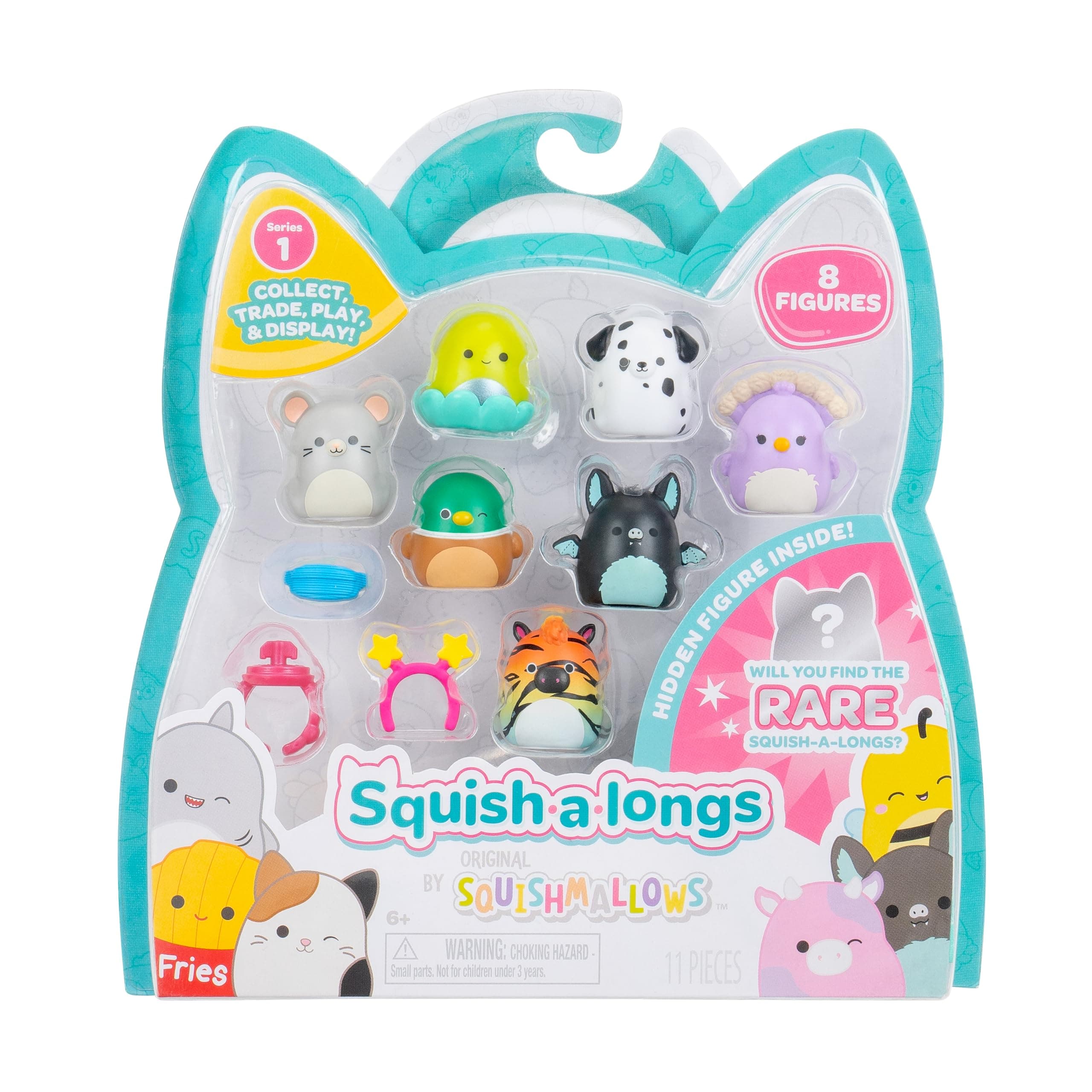 Squish-a-longs 8 Pack - 1” Mini-Squish with 2 Accessories, 1 Ring, and a Collector’s Guide - Collect, Trade, & Play