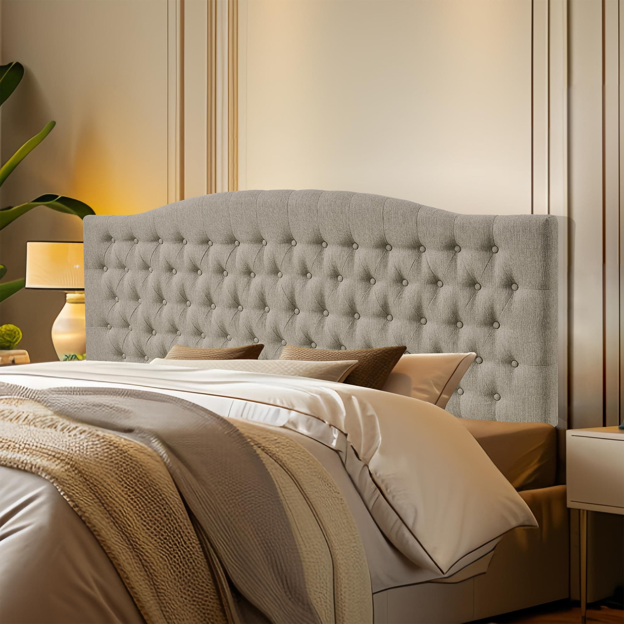 Furpopup Linen Upholstered Headboard King/Cal King Size Latest Model Wall Mount, Bed Frame Mount, Featuring High-Density Sponge Padding, Luxury Texture Easy Assembly Comfort and Style-Linen