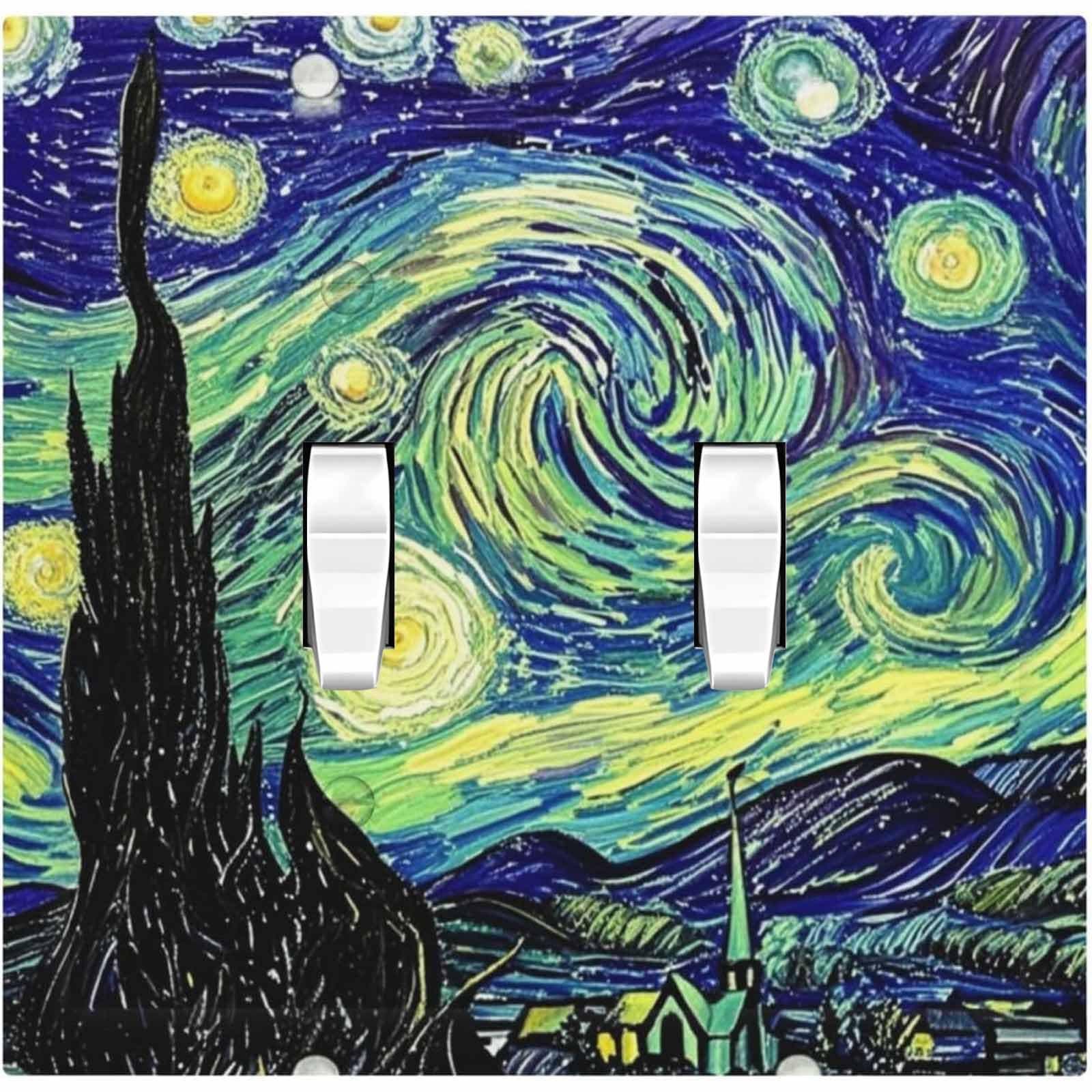 Ihsourgnitnem Decorative Switch Plates Starry Night Abstract Oil Painting Landscape 2 Gang Double Toggle Outlet Light Switch Cover Wall Plate Electrical Faceplate For Nursery Home Decor