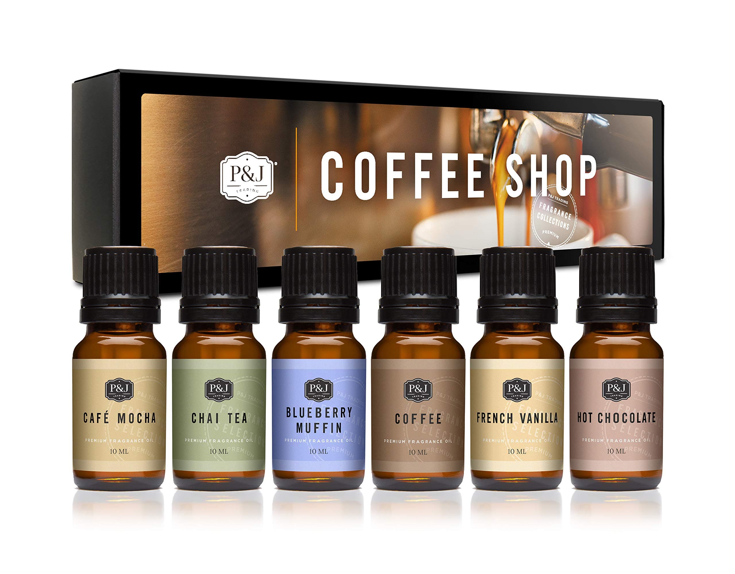 P&J Trading Coffee Shop Set of 6 Fragrance Oils - Premium Grade Scented Oil - 10ml - Coffee Cafà Mocha Chai Tea Hot Chocolate Blueberry Muffin French Vanilla