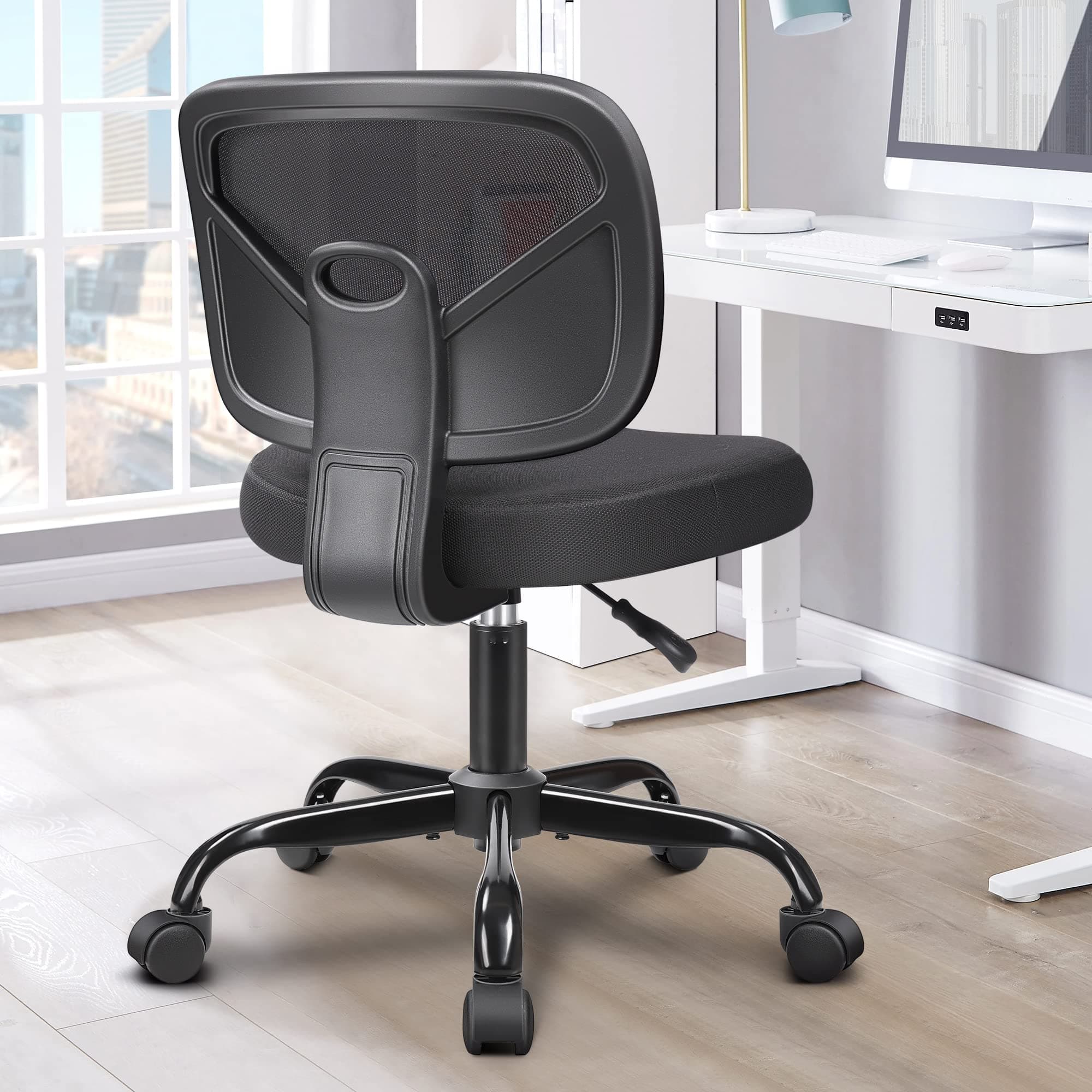Primy Desk Office Chair Armless, Home Office Desk Chair Adjustable Height, Mid-Back Ergonomic Desk Chair Breathable Mesh Desk Chairs with Wheels for Office Bedroom Studying Room(Black)