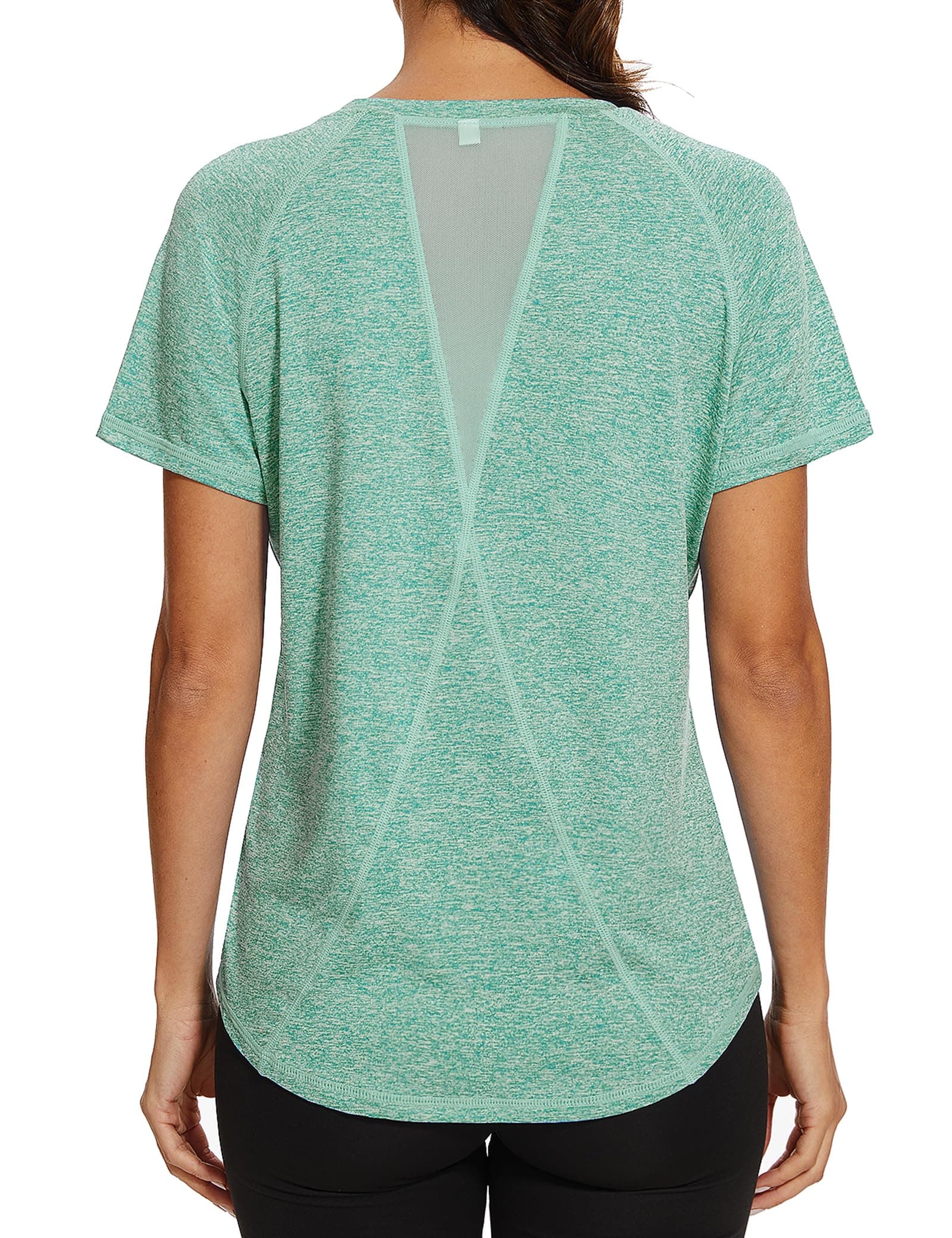 Gyabnw Ladies Gym Tops Women Short Sleeve Casual Workout Yoga Running Top Crew Neck Back Mesh Fitness Athletic Tee Shirts Green