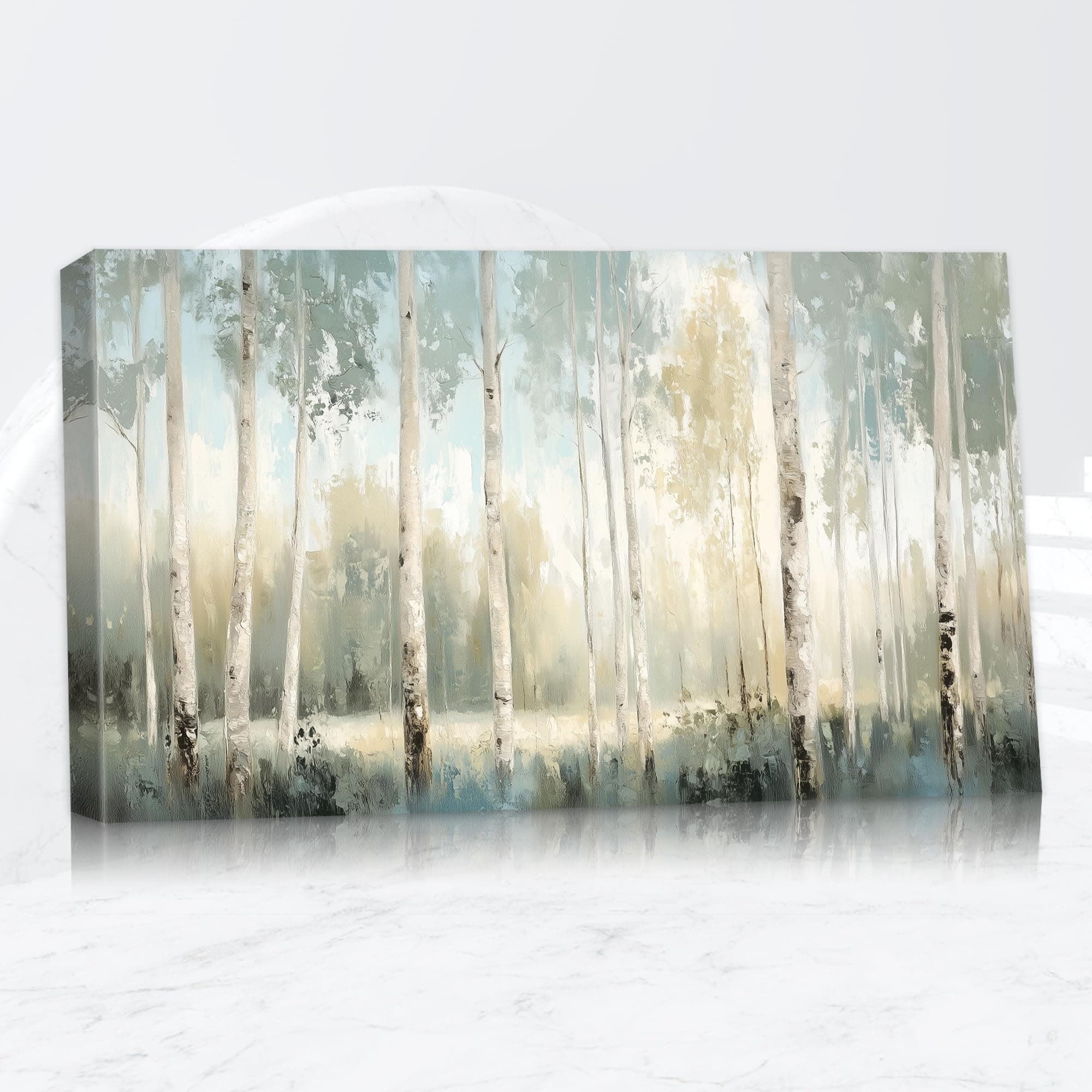 TABINDEX Birch Trees Canvas Wall Art - Abstract Nature Forest Scenic Painting Framed, Modern Rustic Aspen Tree Landscape Artwork Prints Pictures for Living Room Wall Decor Easy to Hang 32x16 Inches