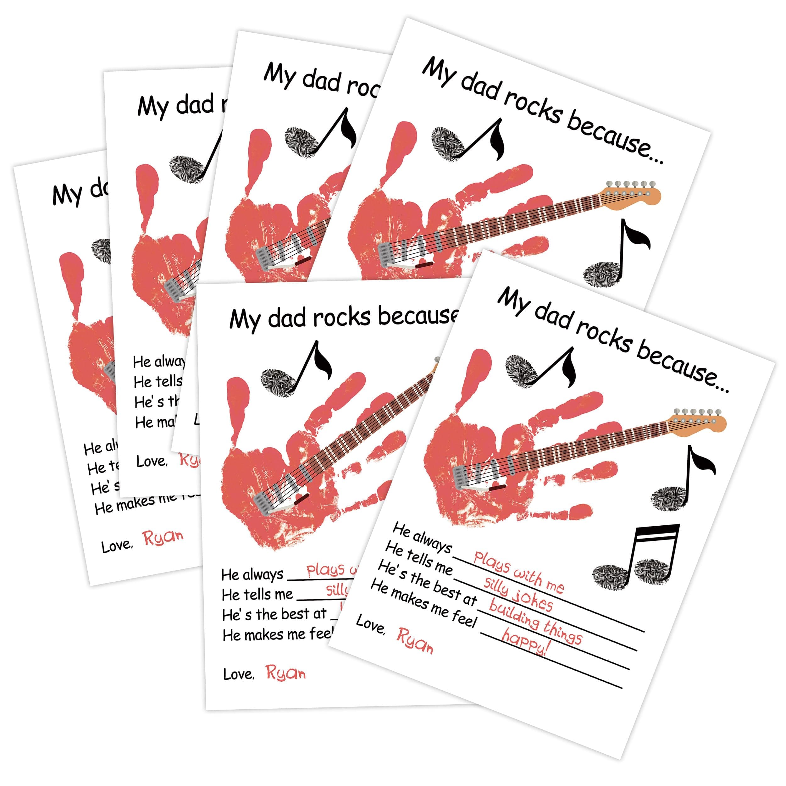 QSLCU Guitar Theme Handprint Arts and Crafts for Dad, Pack of 10 My Dad Rocks Baby Footprint, Handprint for Fathers Day, Hand and Foot Print Keepsake Art for Classroom Family Father's Day Activity, 3