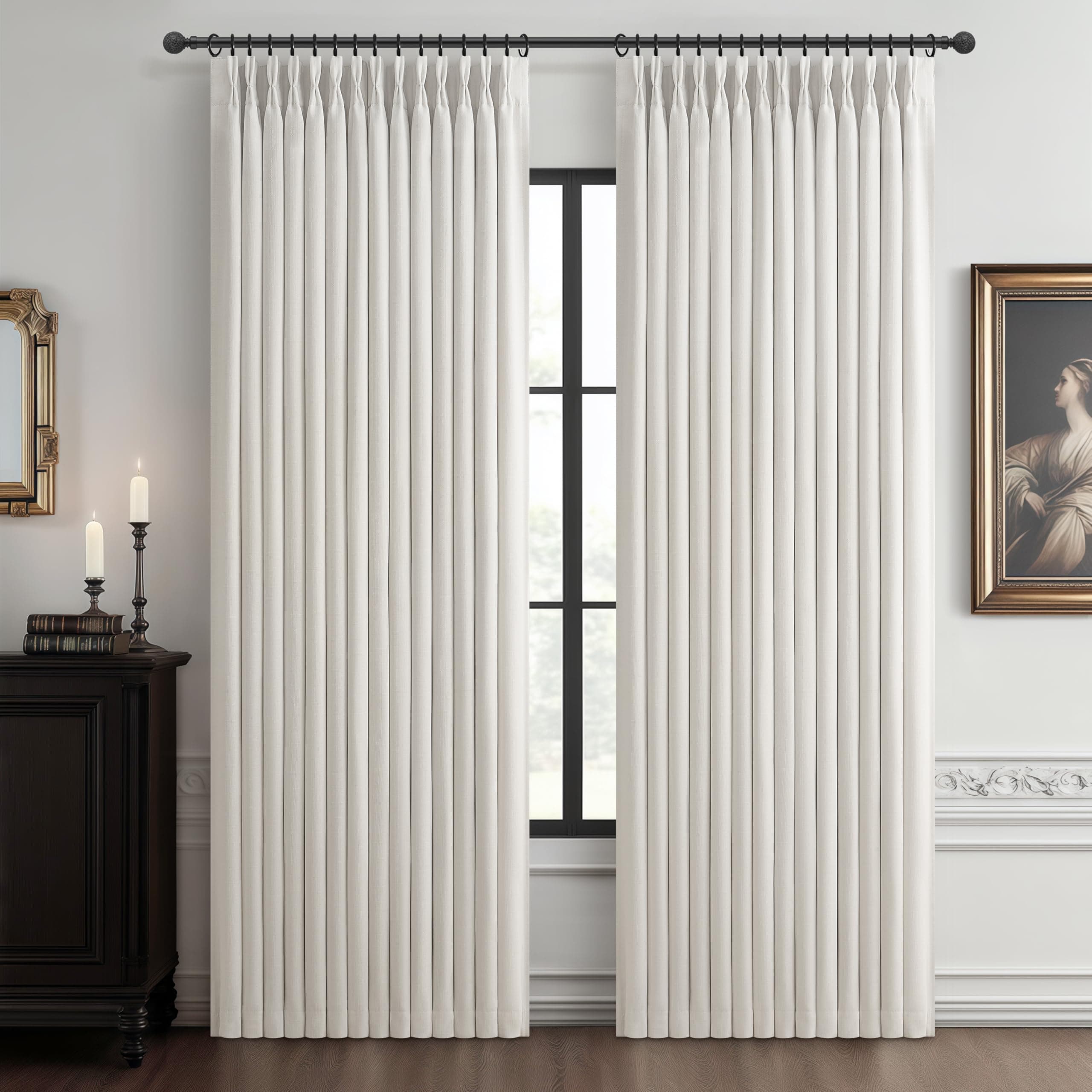 Off White Blackout 88 Inch Pleated Viral Curtains for Nursery / Kids Room Darkening, Memory Shape Insulated Heavy Linen Sound Blocking Privacy Neutral Windows Drapes Decor with Hooks Burg 2 Panels Set