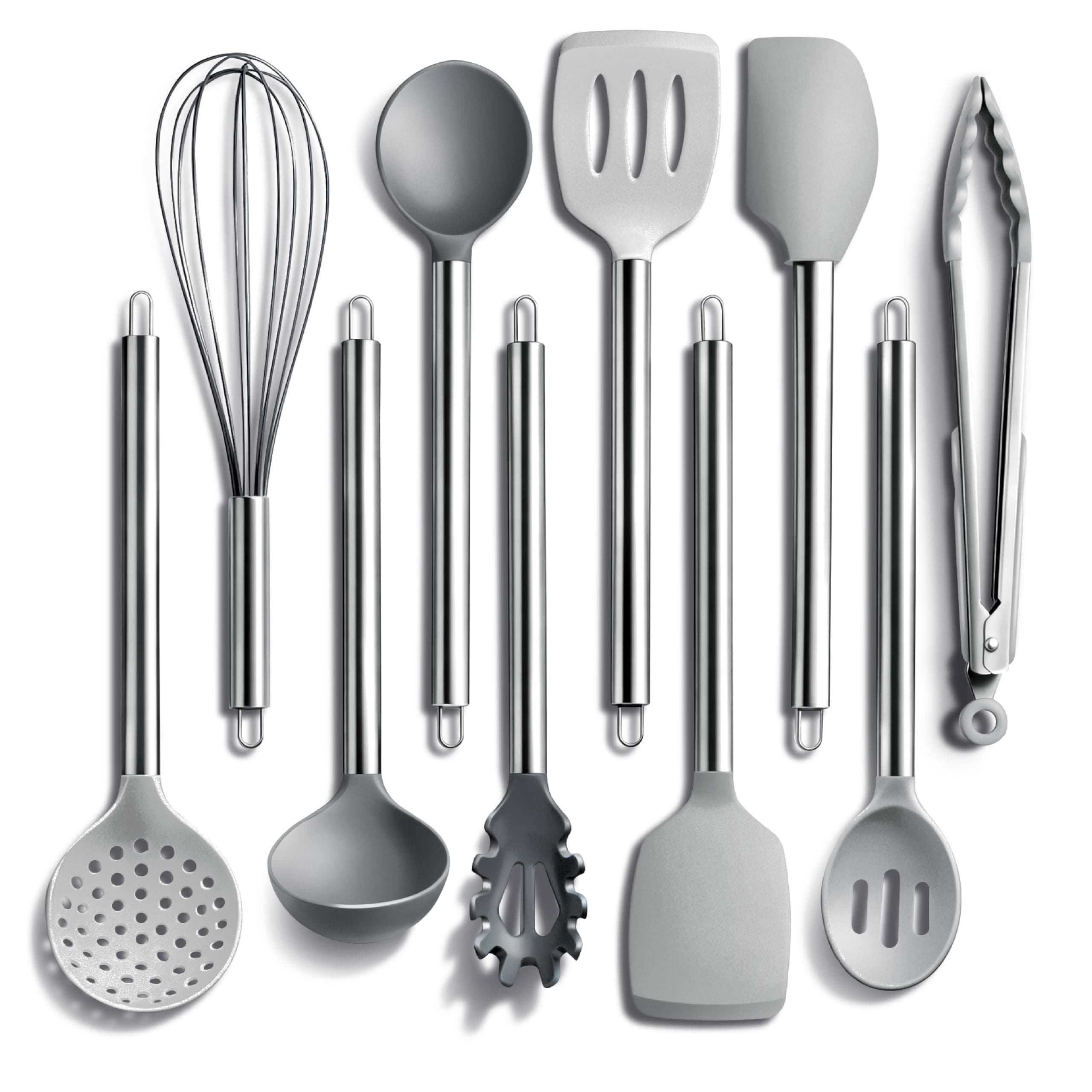 COOK WITH COLOR Silicone Cooking Utensils, Kitchen Utensil Set, Easy to Clean Silicone Kitchen Utensils, Cooking Utensils for Nonstick Cookware, Kitchen Gadgets Set, 10 Pieces, Grey Ombre