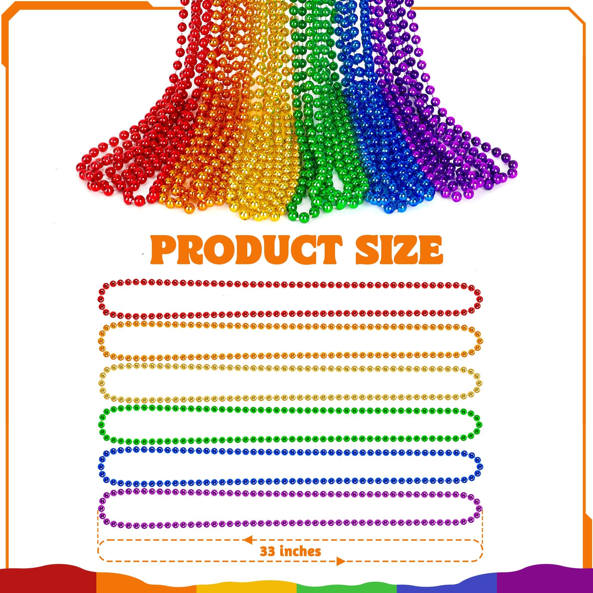 Huskein 12 PCS Pride Accessories, 33" Round Pride Beads Bulk, Plastic Colorful LGBT Beaded Necklaces Stuff Pride Month Parade Accessories for Rainbow Party Supplies Favors Decorations