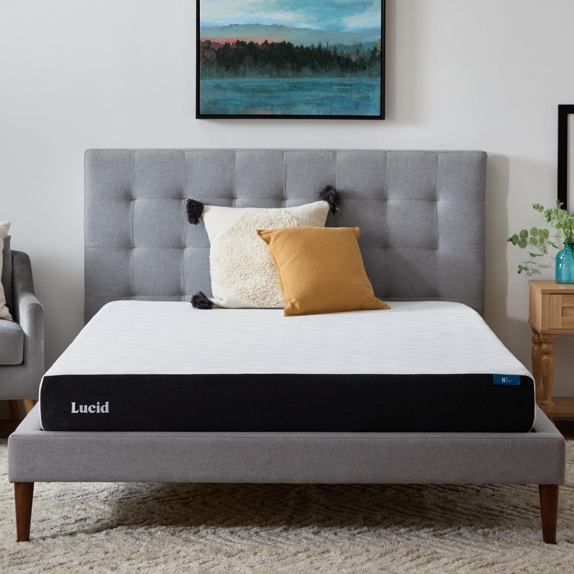 LUCID 8 Inch Gel Memory Foam-Mattress – Firm Feel – Gel Infusion – Hypoallergenic Bamboo Charcoal – Breathable-Cover, King, White
