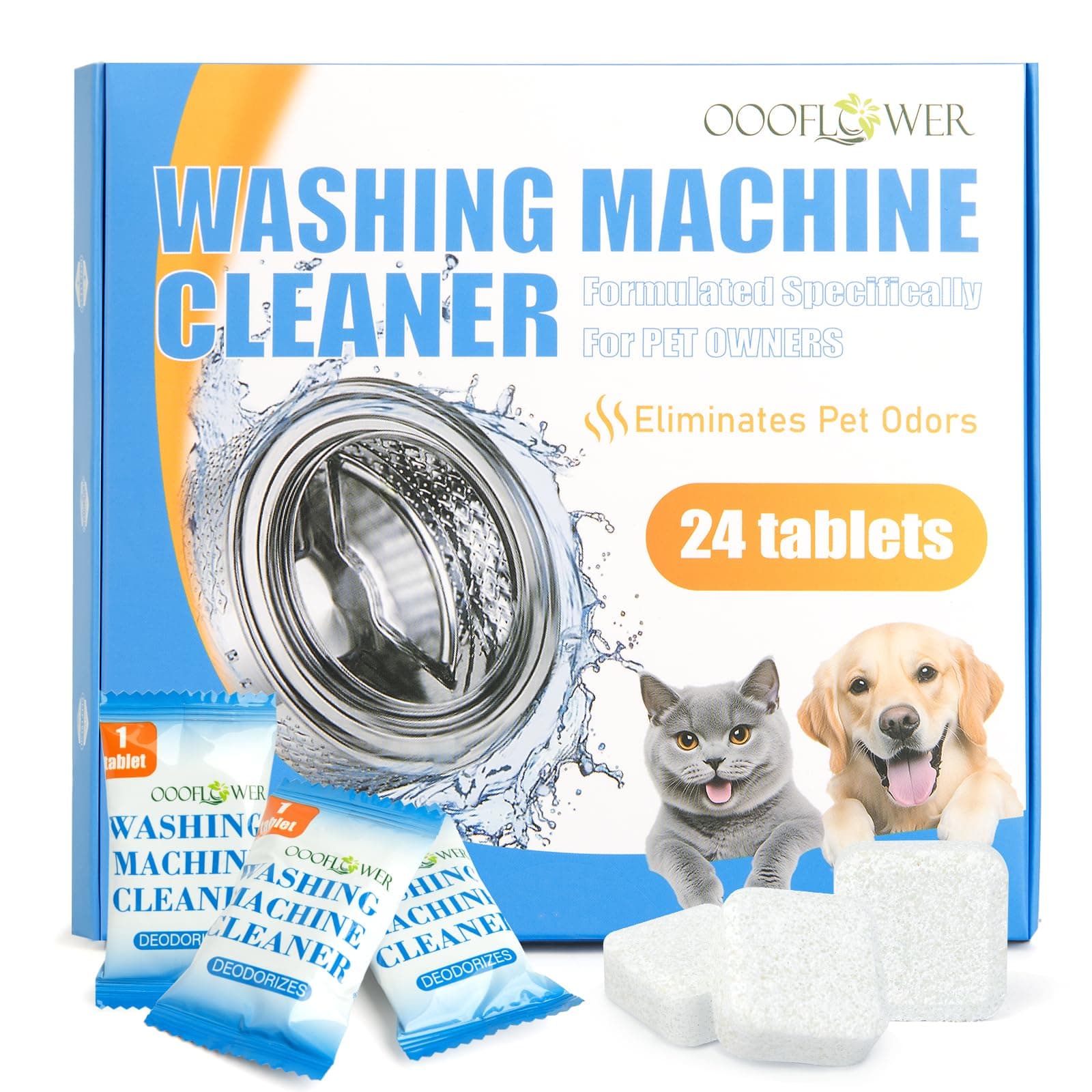 OOOFLOWER Washing Machine Cleaner Tablets-24 Count,Remove Pet Hair