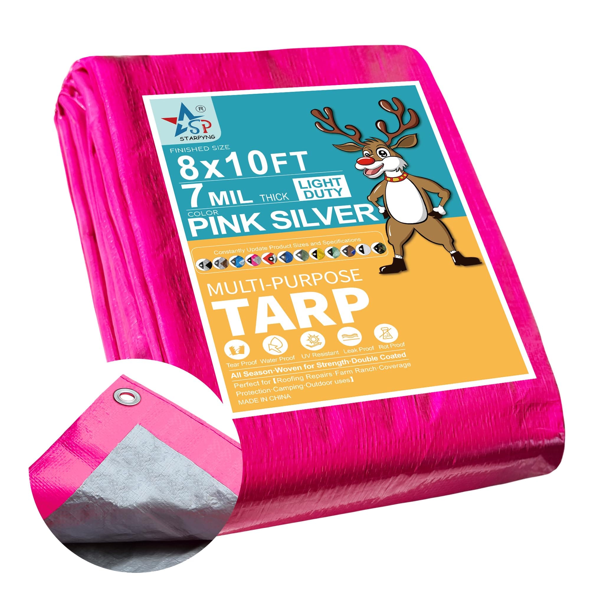 STARPYNG - Multifunctional Green Waterproof tarpaulin-7mil,Waterproof, UV Resistant, Rip and Tear Proof, Poly Tarpaulin with Reinforced Edges for Roof (Green, 8x10feet)