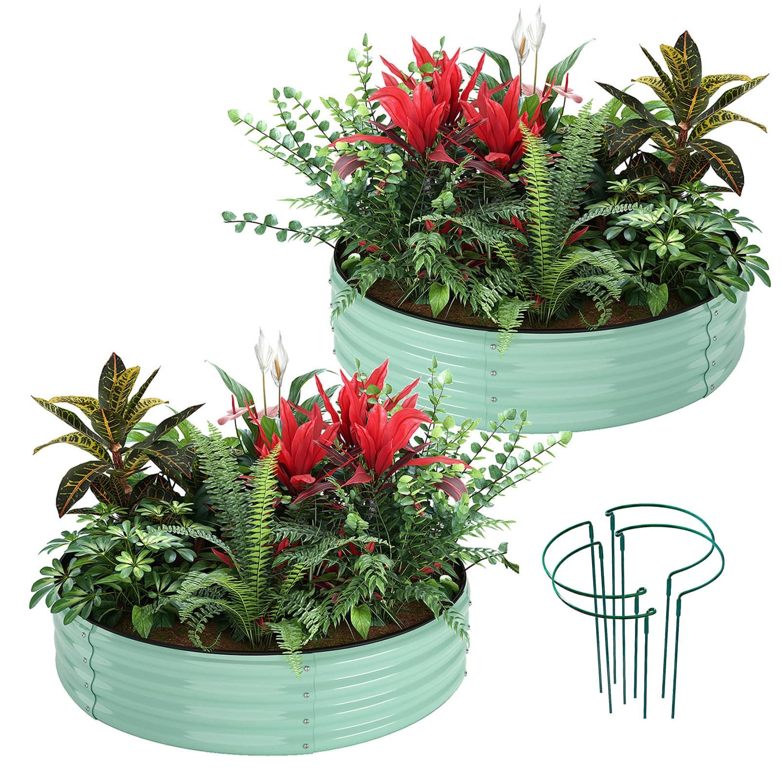 Galvanized Metal Planter Round Raised Garden Bed Kit for Gardening Outdoor,2x2x1ft 2 Planter Grow Garden Box Raised Flower Bed,Round Galvanized Planter Outdoor Metal Fire Pit Ring Green