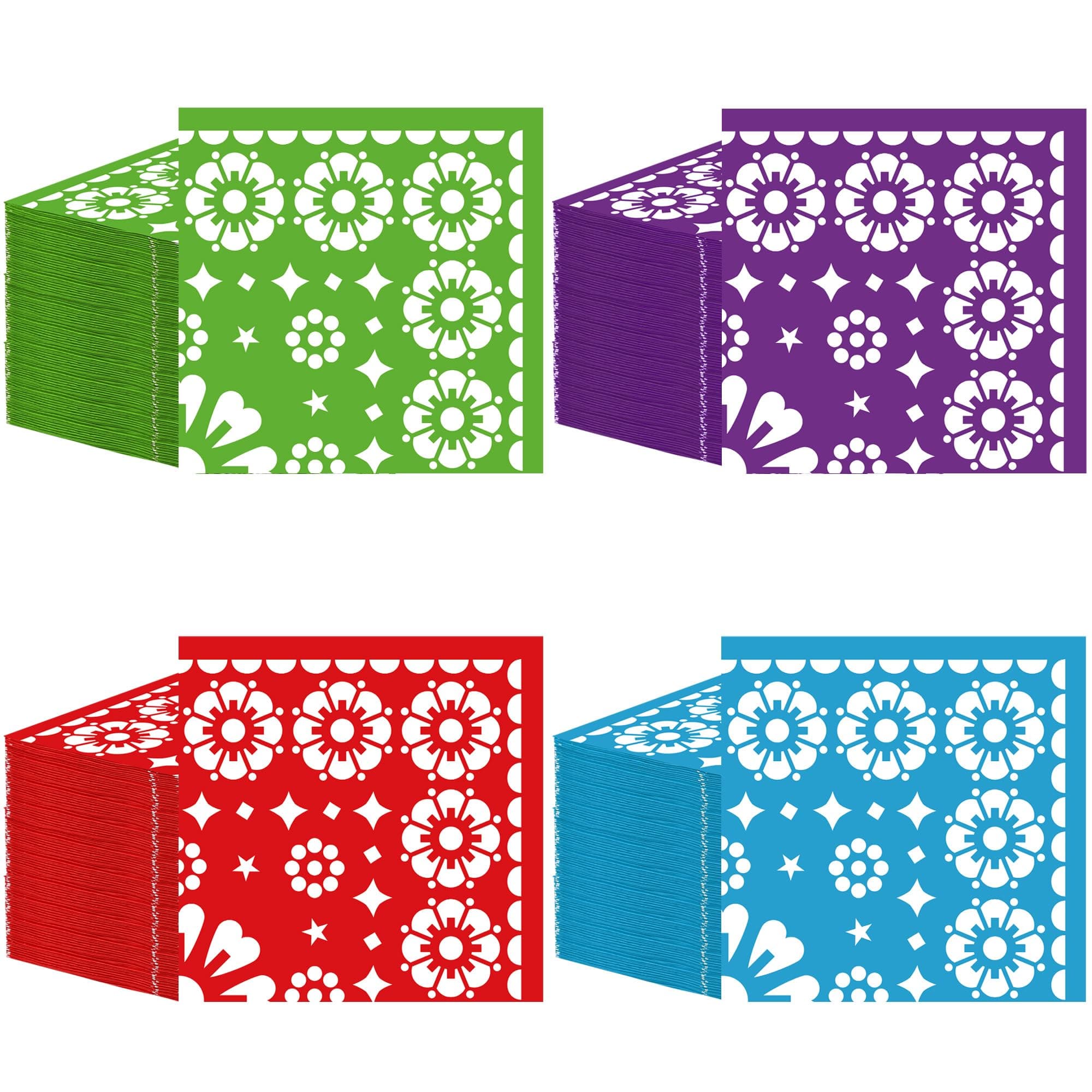 100 PCS Mexican Fiesta Paper Napkins Mexican Papel Picado Party Napkins Disposable Cinco De Mayo Luncheon Napkins for Fiesta Mayo Taco Birthday Party Supplies,6.5 x 6.5 Inch