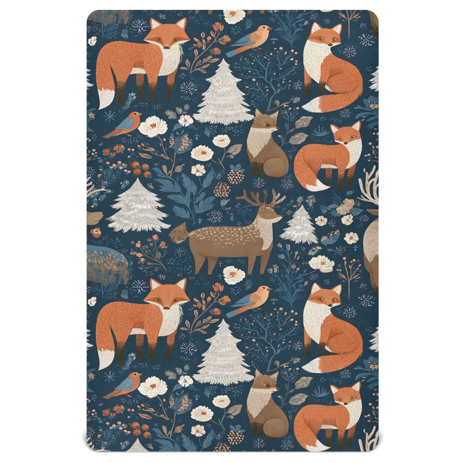Pfrewn Christmas Fitted Crib Sheet Cute Woodland Animals Mattress Sheet for Standard Baby Playard Sheet, Soft Toddler Mattress Sheet, 52x28x9IN Sheet for Boys Girls