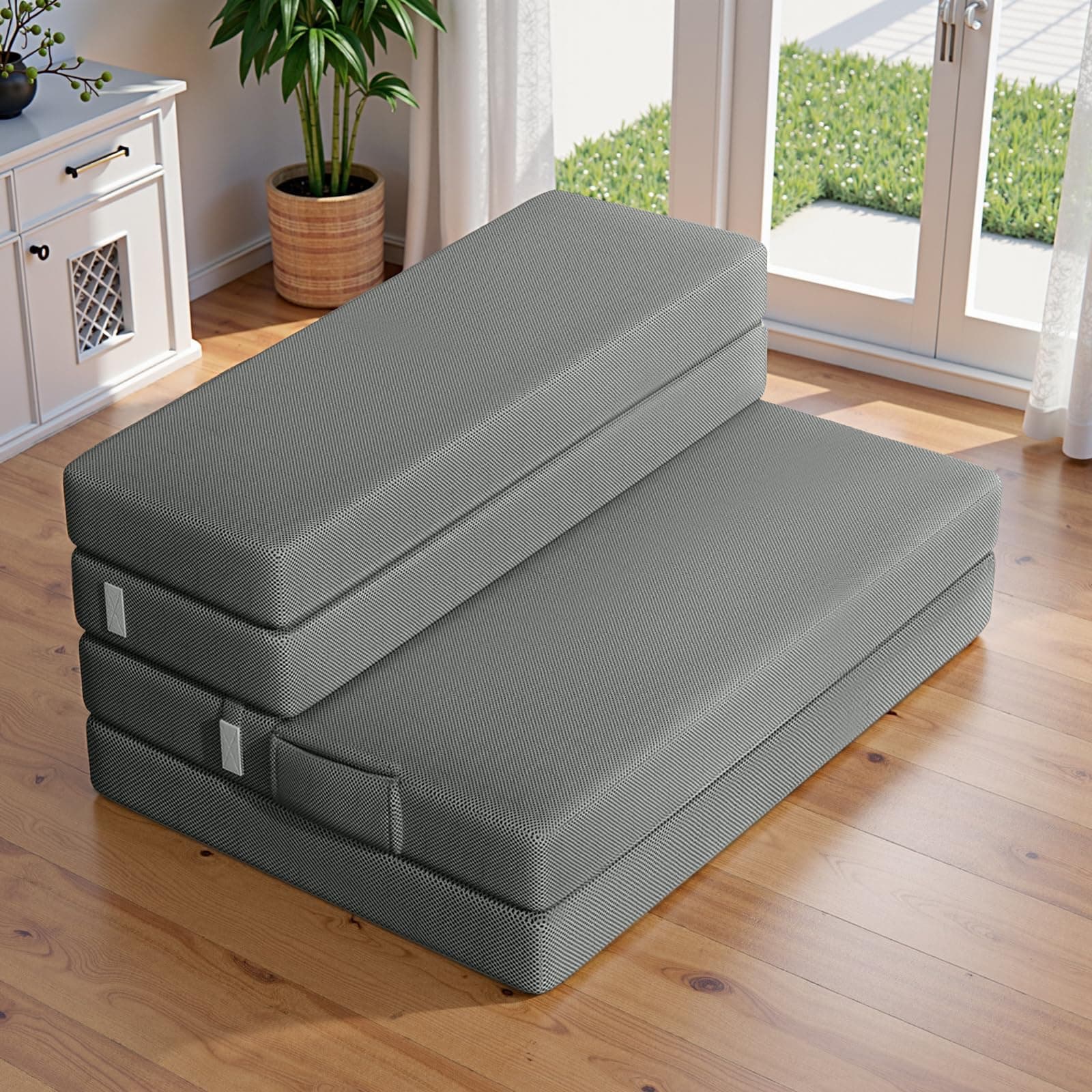 Youzi Foldable Double Mattress Full Size, Memory Foam Folding Mattress with Storage Bag, Mousse Memoire Matelas Double Pliable Floor Bed for Guest, Camping & RV, Dark Gray 75" x 54" x 4"