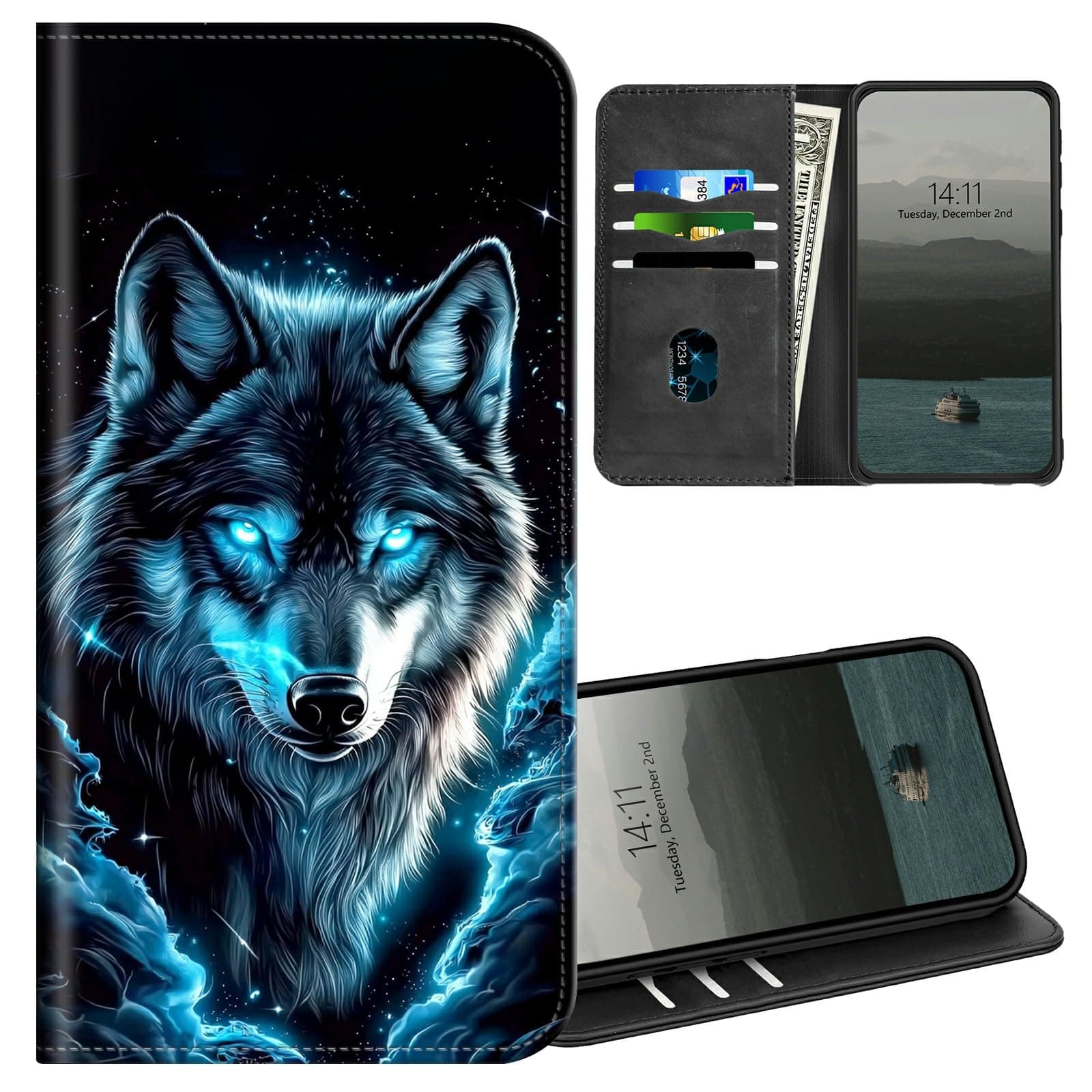 BEOTIWAD Wallet Case for Motorola Moto One 5G ACE/Moto G 5G with Credit Card Holder PU Leather Magnetic Stand Shockproof Protective Cover for Moto One 5G ACE/Moto G 5G,Wolf Blue Eyes