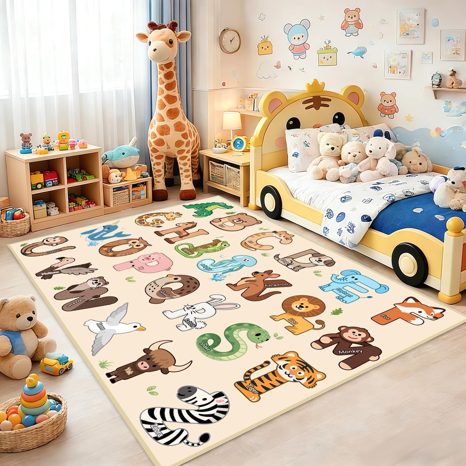 FTBNIQWRHN ABC Rug 2.5x4 Feet, Kids Play Rugs for Nursery Educational Learing Animal Alphabet Rug for Classroom, Kids Toddler Play Mat Carpet Room ABC Decor Kindergarten Bedroom Playroom, Beige