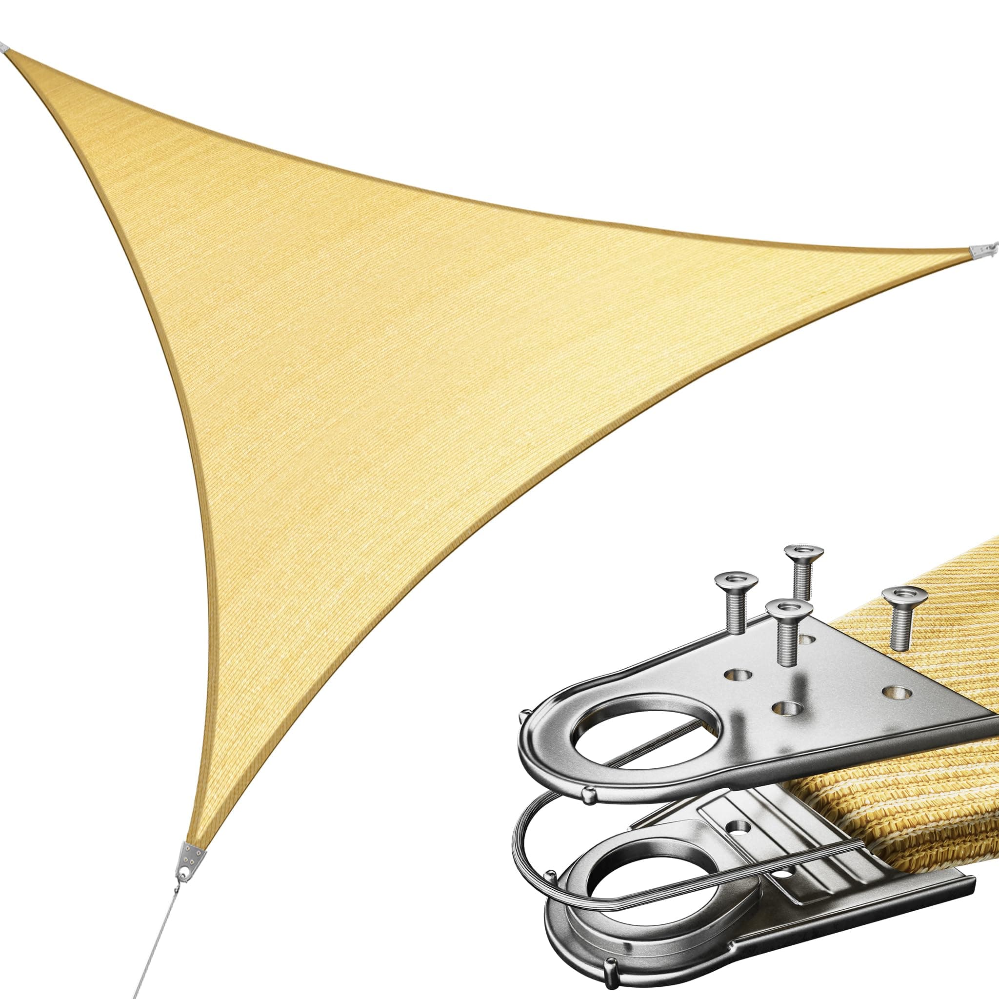 Royal Shade 9' x 15' x 17.49' Beige Right Triangle Super Ring Sun Shade Sail CTAWTN Canopy Awning Shades for Patio - Commercial Heavy Duty - 260 GSM - 5 Years Warranty