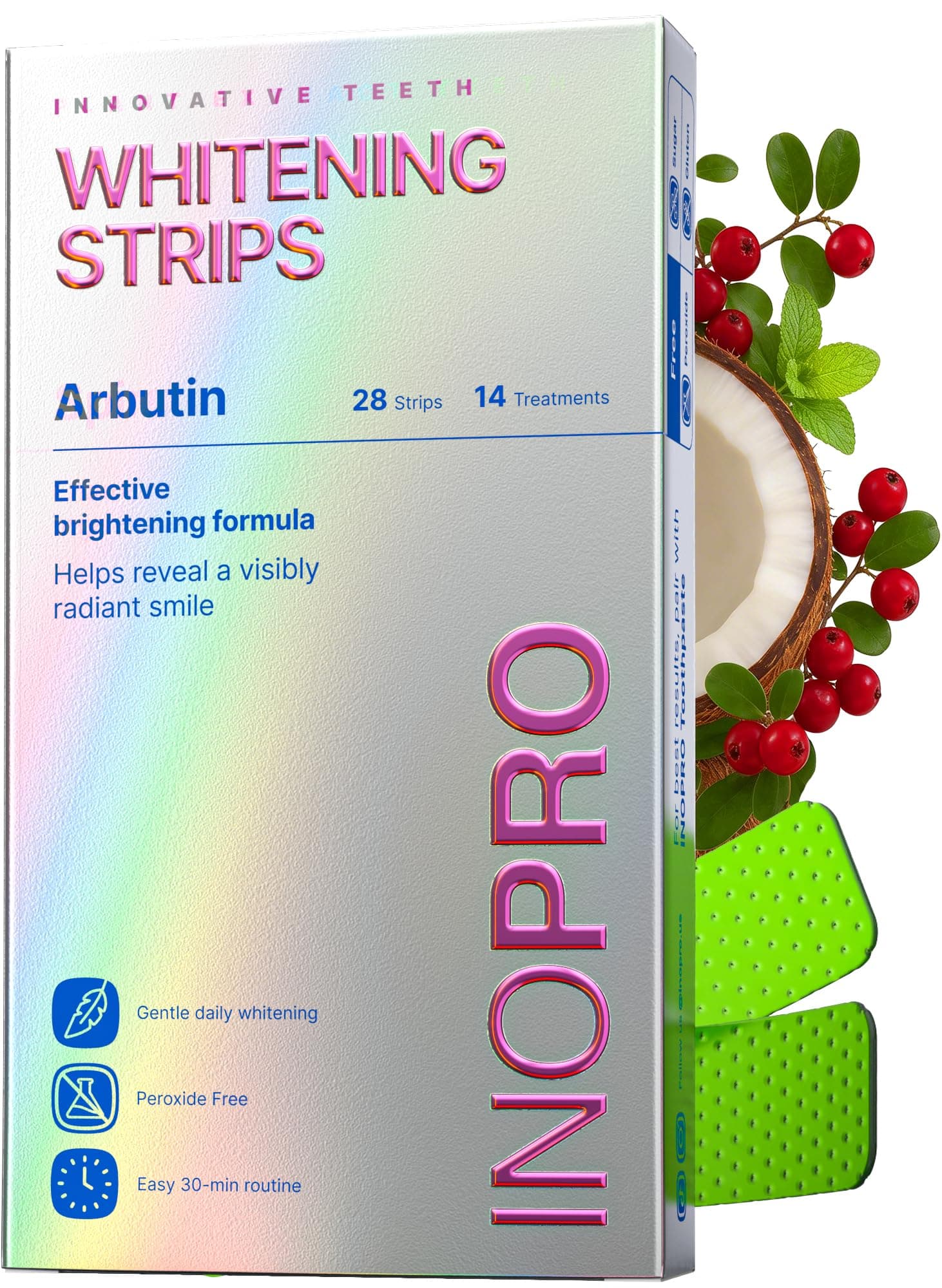 InoPro Teeth Whitening Strips 14 Treatments Kit - Sensitive Teeth Whitener, Peroxide Free, Enamel Safe Green White Strips, Deep Stains Removal - Instant Teeth Whitening Without The Harm (28 Strips)