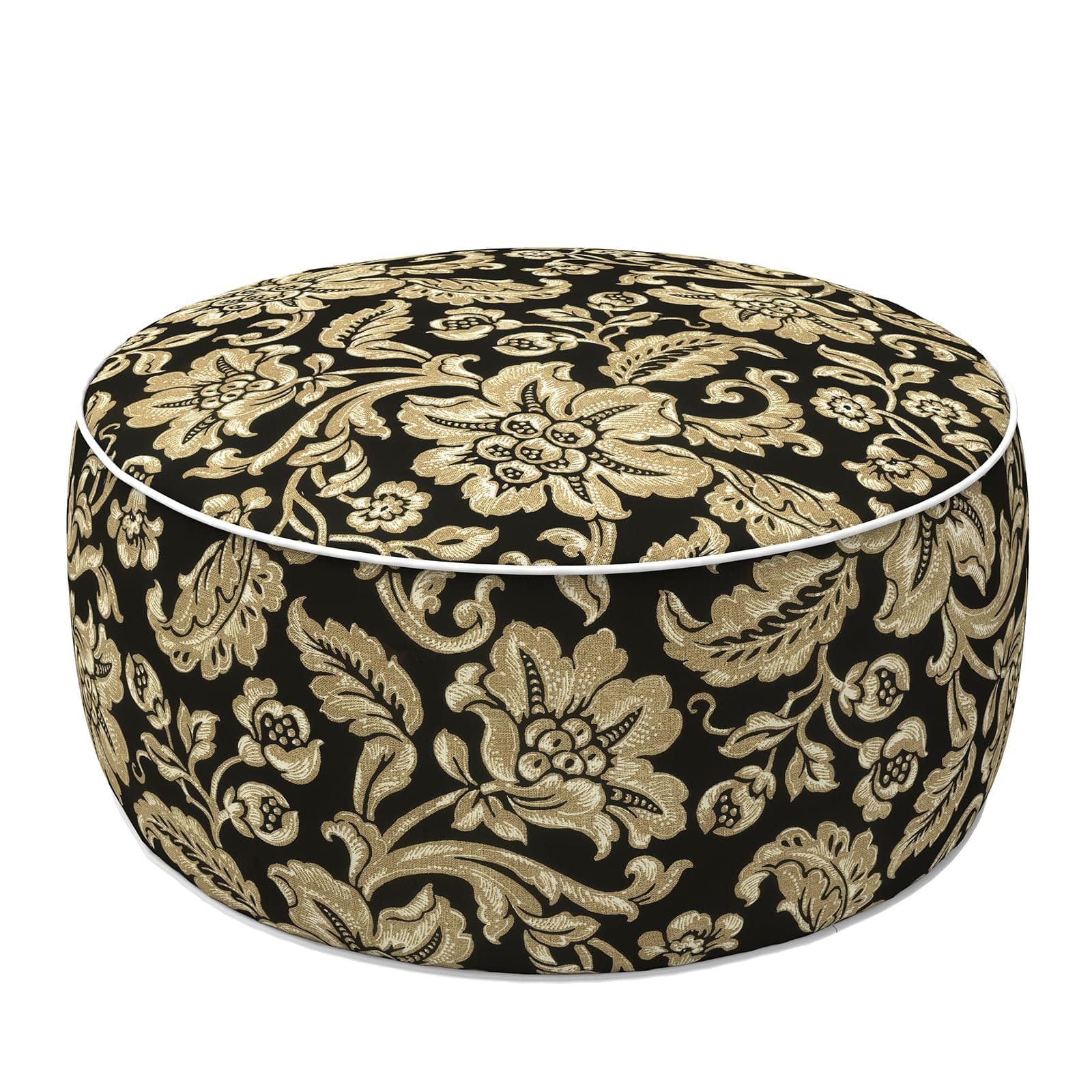 LVTXIII Indoor/Outdoor Inflatable Ottoman with Handle D21 x H9 Inch, Weather-Resistant Round Footstool Pouf for Patio Camping Living Room, Portable Footrest Extra Seating, Jacobean Black