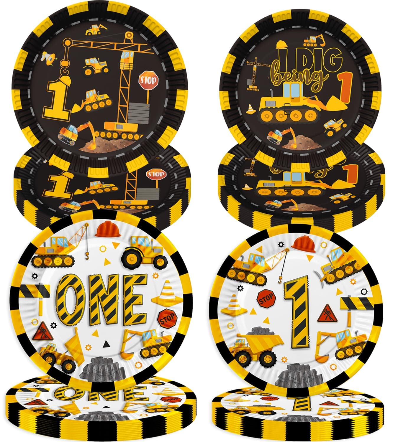 40 Pcs Construction 1st Birthday Party Paper Plates Dump Truck One Years Old Disposable Plates 4 Designs Tableware for Im Digging Being 1 Boys Kids Baby Shower 1st Birthday Party Supplies Decorations