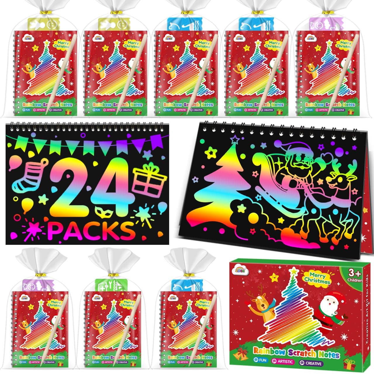 ZMLM Rainbow Scratch Party Favors for Kids: 24 Pack Halloween Gifts Toy Bulk Scratch Art Notebook Birthday Goodie Bags Stuffers Loot Bag Fillers Art Craft Kit Classroom Prizes School Teacher Return
