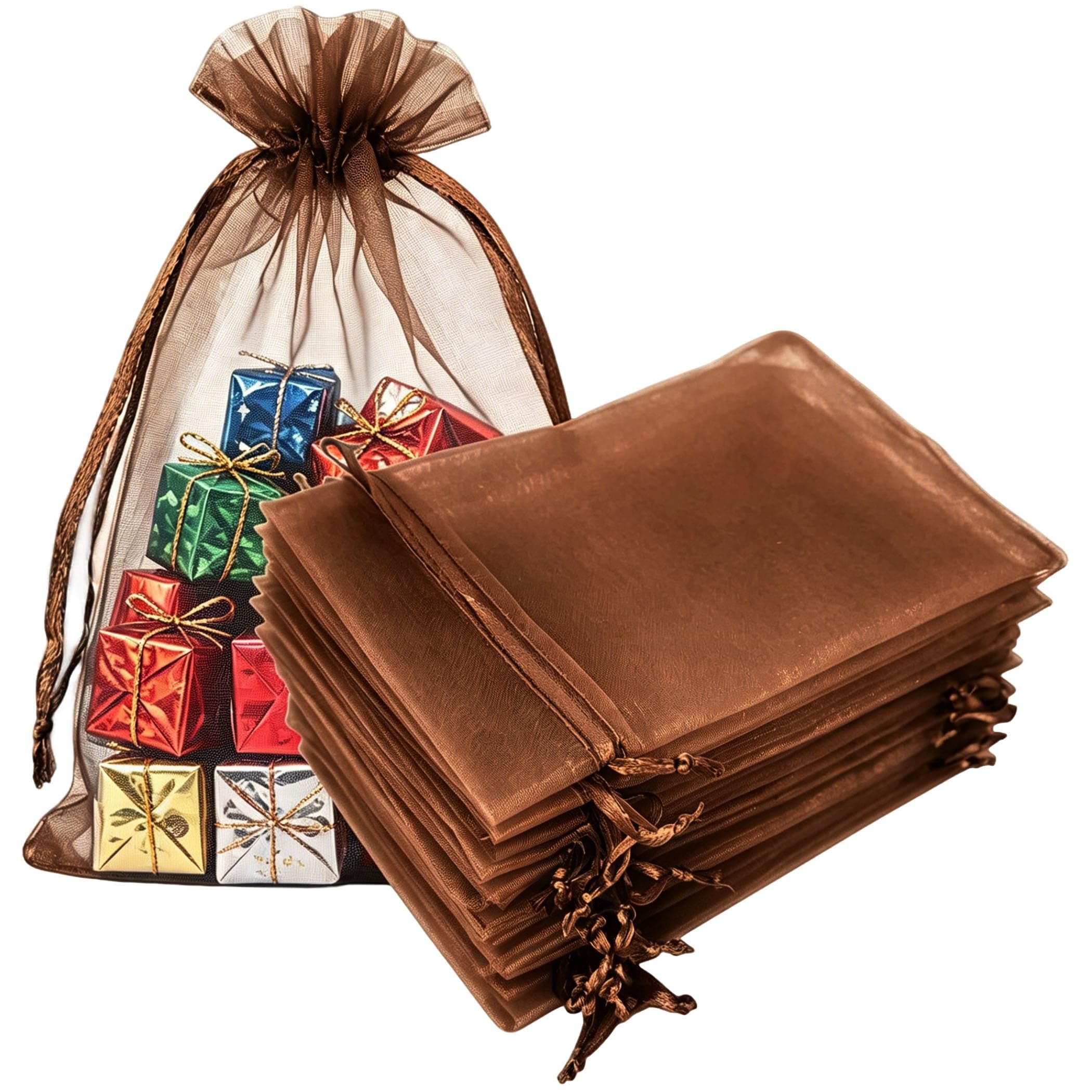 50 Pcs Gift Organza Bags Drawstring 5x7 inch Brown for Jewelry,Candy,Dried Lavender Flowers Sheer Fabric Clear Mesh Carry Sachets for Baby Shower,Christmas,Party Favors,Birthday,Wedding,Bridal Shower