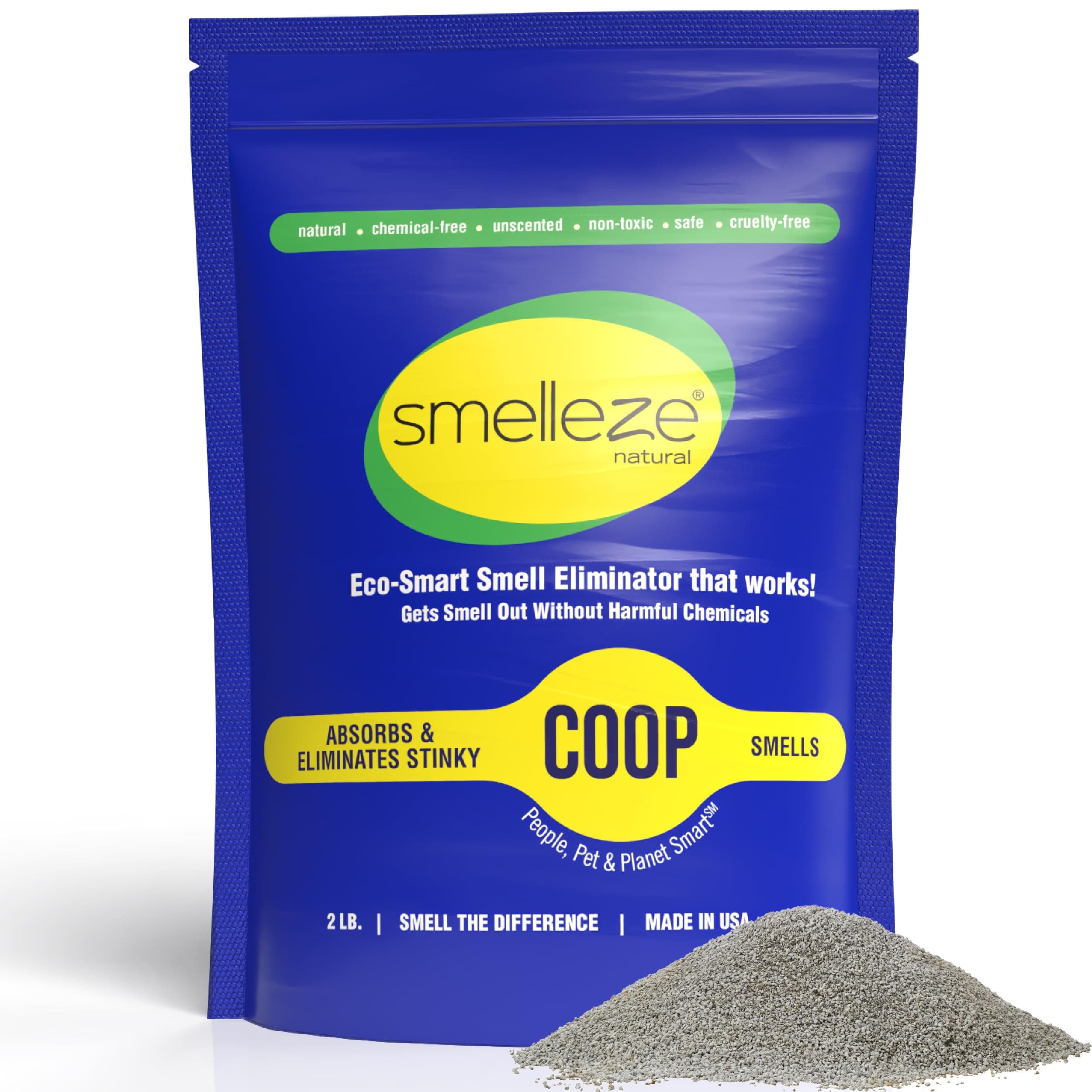 SMELLEZE Natural Chicken Coop Smell Eliminating Granules: 2 lb. Stinky Coop Refresher That Works Safely. Sprinkle in Chicken Coop, Run & Yard