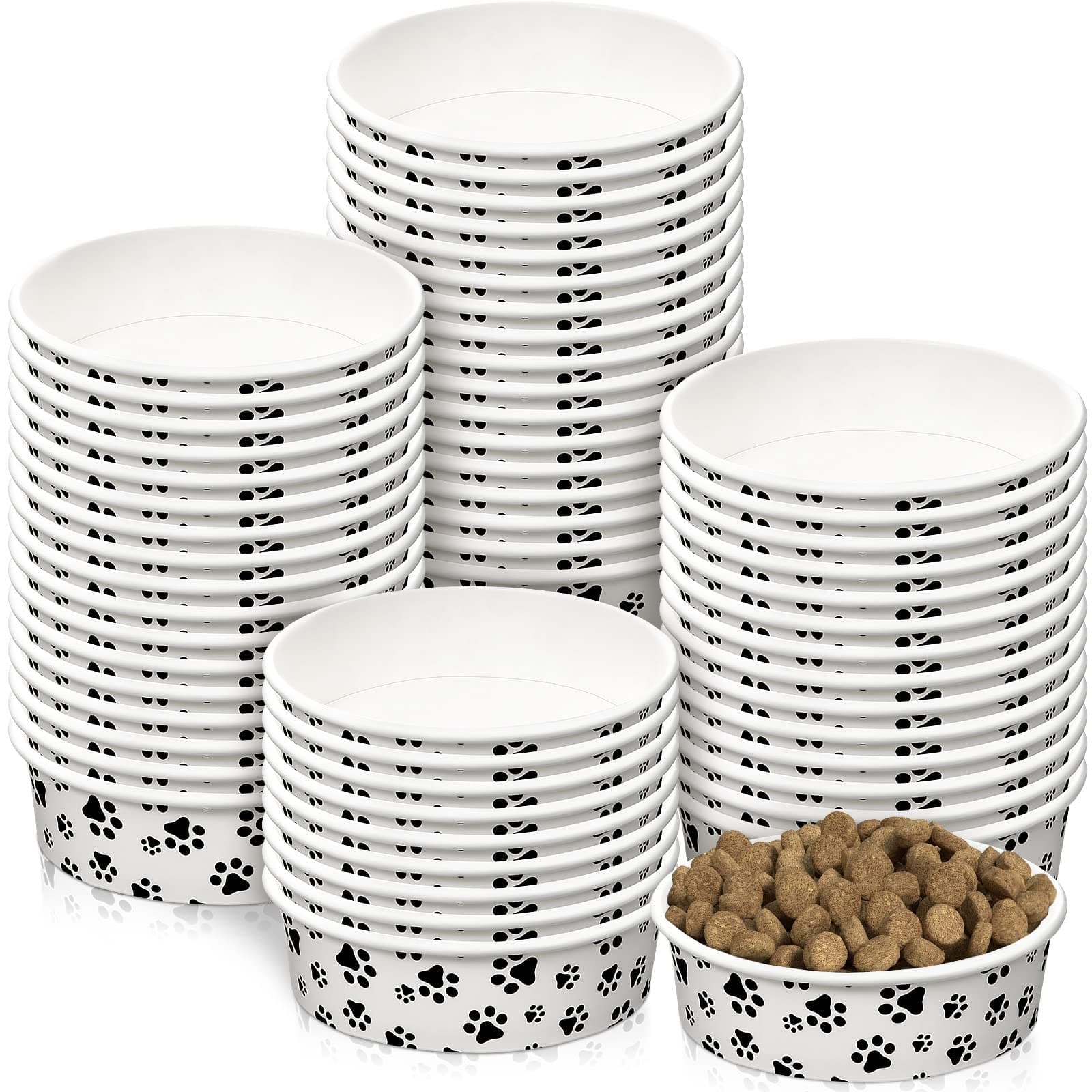60 Pieces Disposable Pet Bowls Paper Small Dog Bowls Dog Dishes with Cute Pattern Pet Feeding Bowls Food and Water Dishes for Puppies Cats Travel Wet Dry Food Water (16 oz)