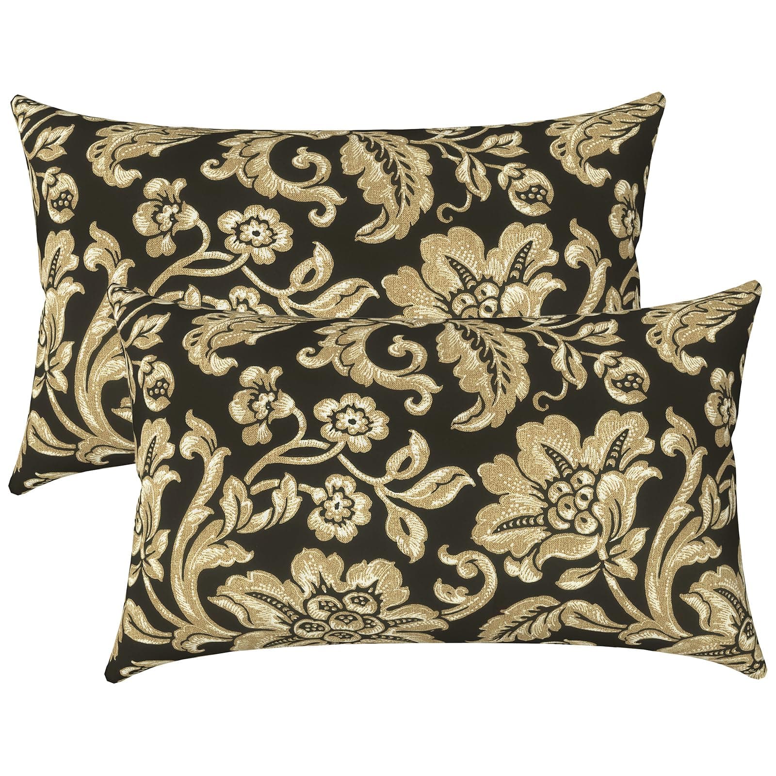LVTXIII Set of 2 Patio Lumbar Pillows, 12" x 20" Fade Resistant Outdoor Lumbar Pillow with Inners, Fluffy Decorative Garden Lumbar Cushions for Home Patio Coach Sofa Use, Jacobean Black