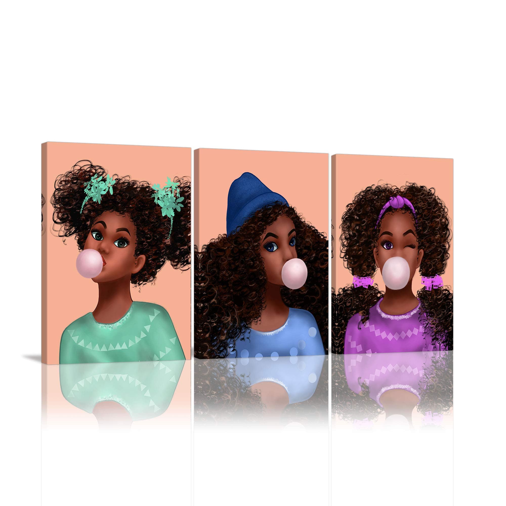 AMEMNY Posters for Teen Girls Room 3 Panels Framed Canvas Girls Room Wall Decor Black Girl Wall Decor for Bedroom Living Room Printed Painting Framed Ready to Hang