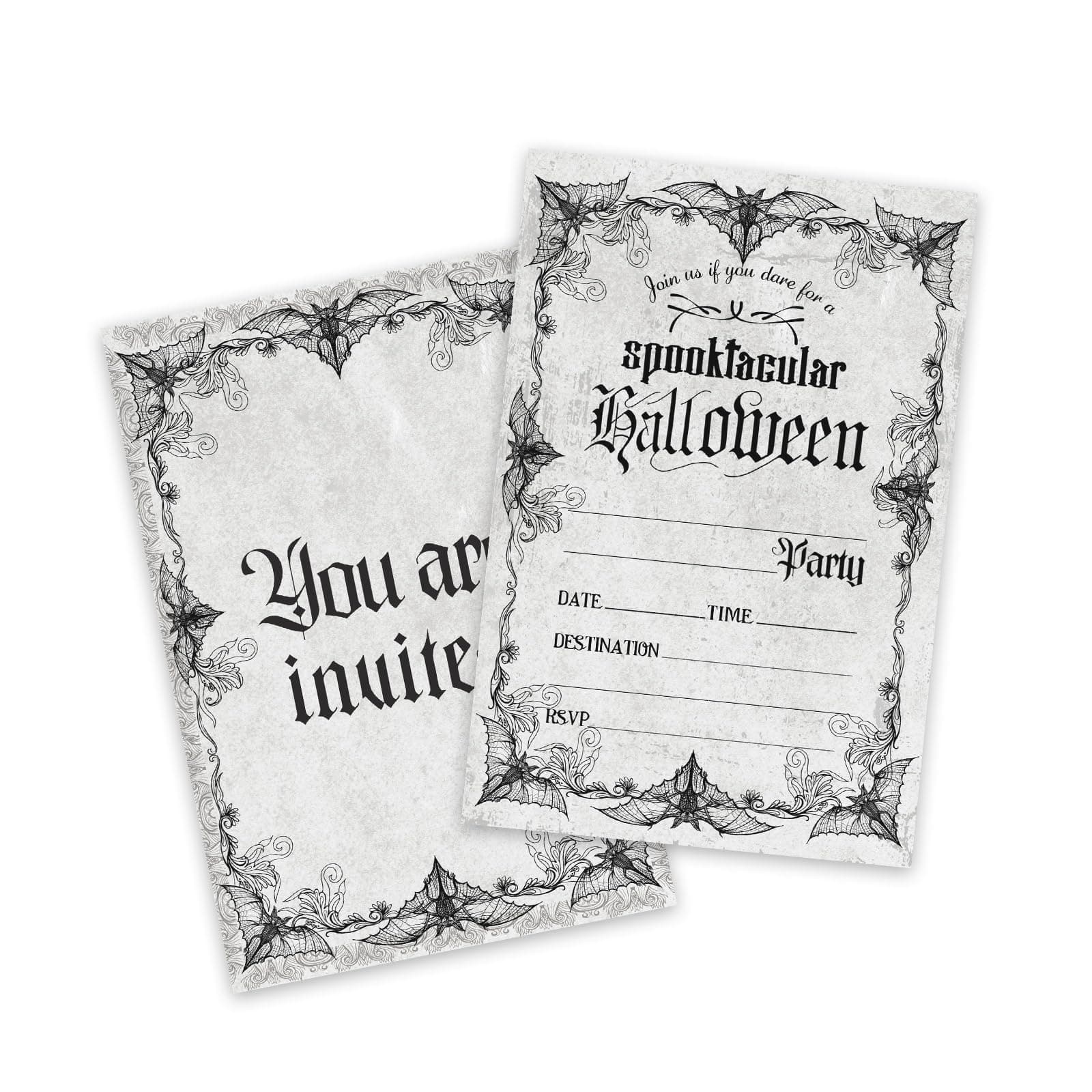 HIWGGSP Halloween Party Invitations Set – 4" x 6" Vintage Gothic Style Retro Distressed Design, 25 Invitations with 25 Envelopes, Perfect for Halloween Parties and Gatherings - A01