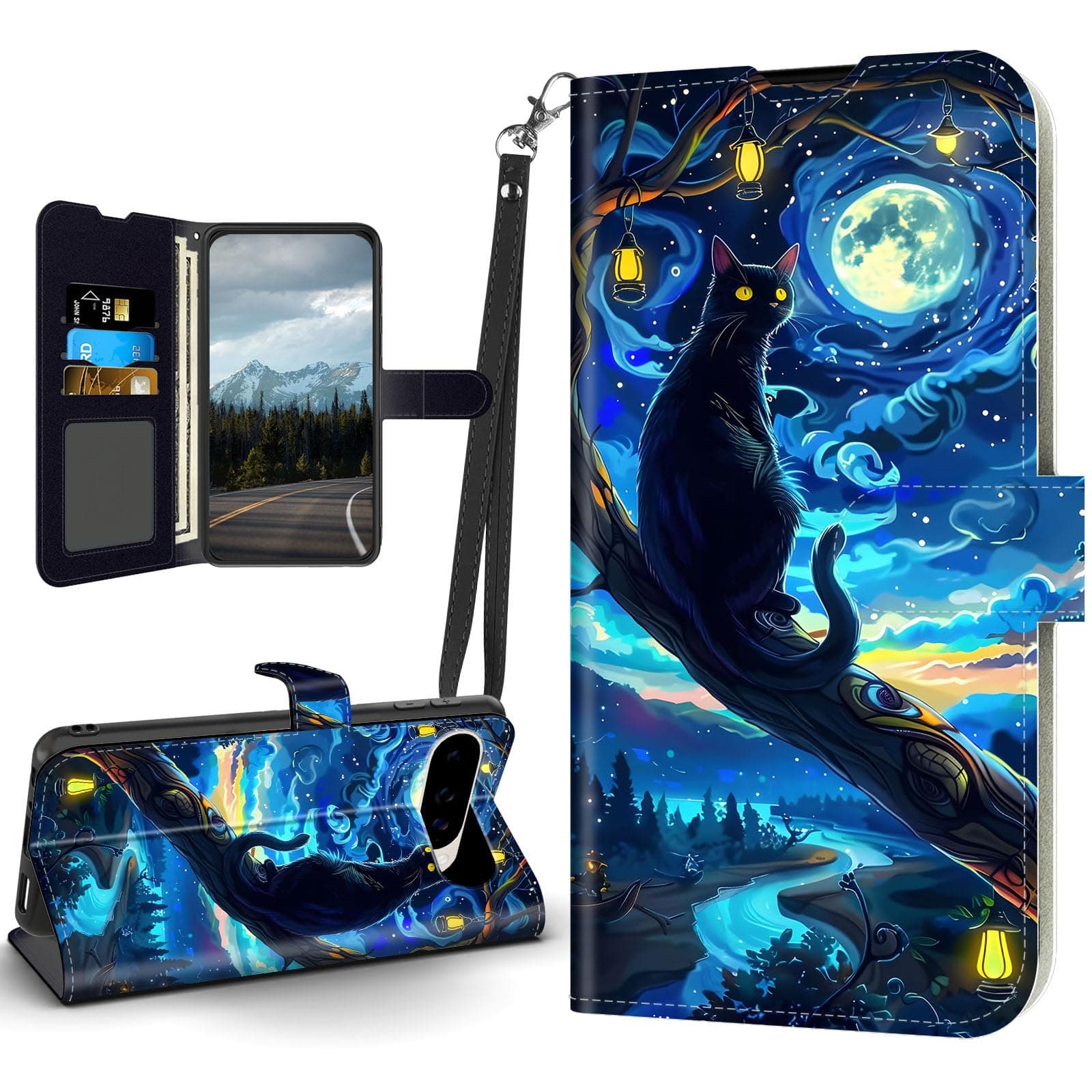 Tudguiloae for Google Pixel 10/9 Pro XL Phone Case,Flip Leather Shockproof Case for Google Pixel 10 Pro XL,Cute Highland Cows Magnetic Clasp Phone Wallet Kickstand with Wristband Card Holder